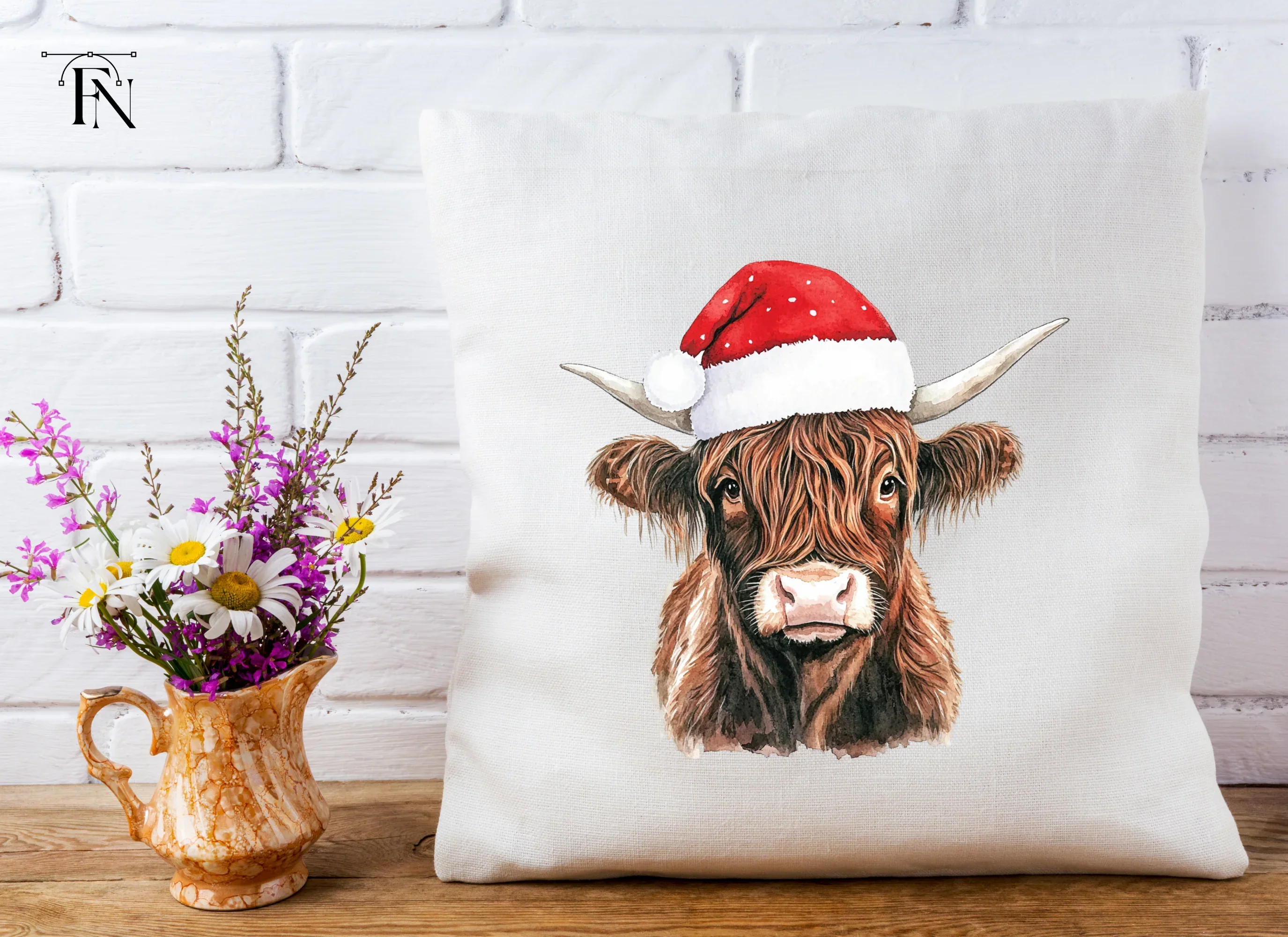 Cute Highland Cow with Santa Hat Clipart Bundle - Image 5