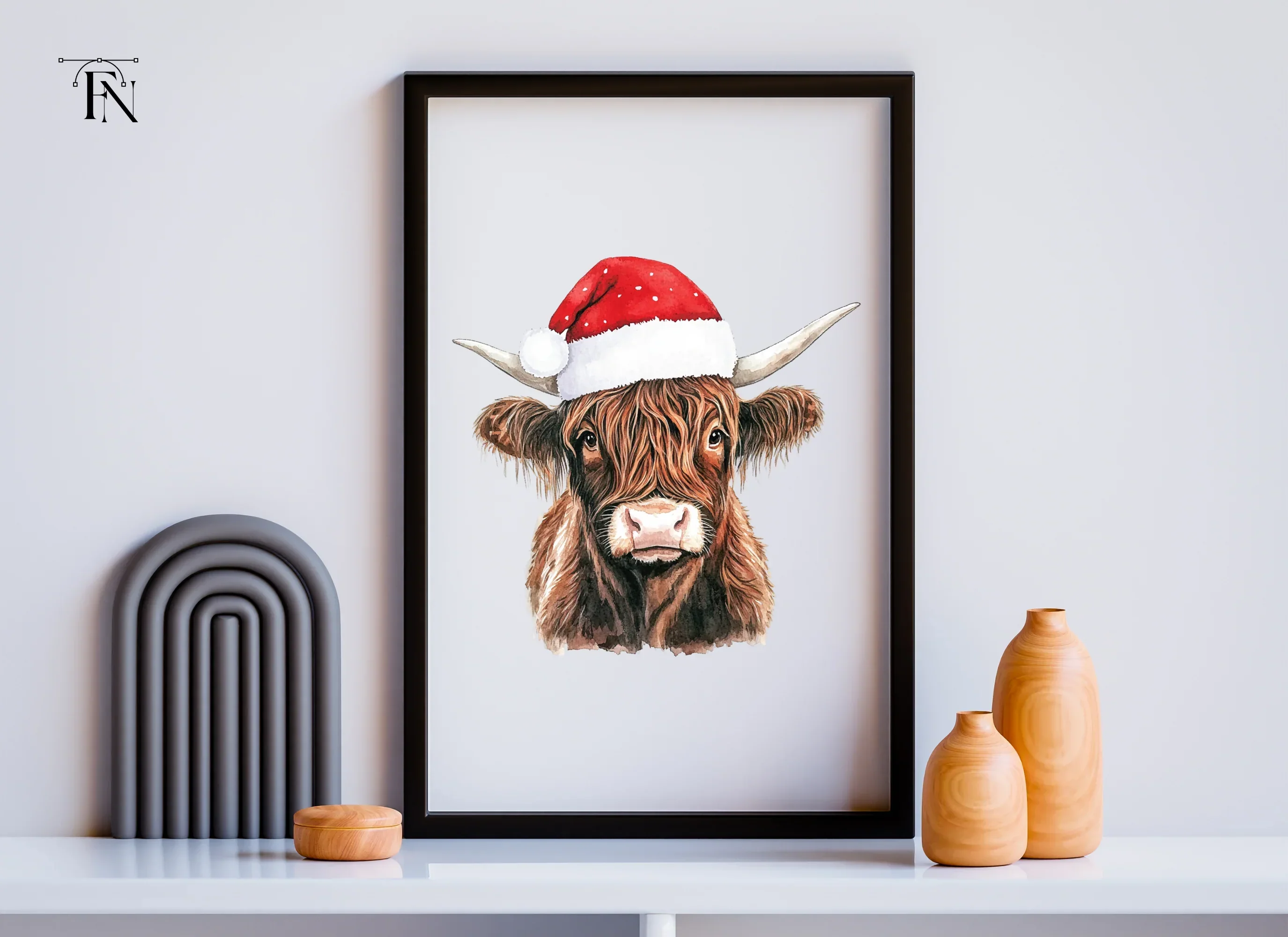 Cute Highland Cow with Santa Hat Clipart Bundle - Image 6