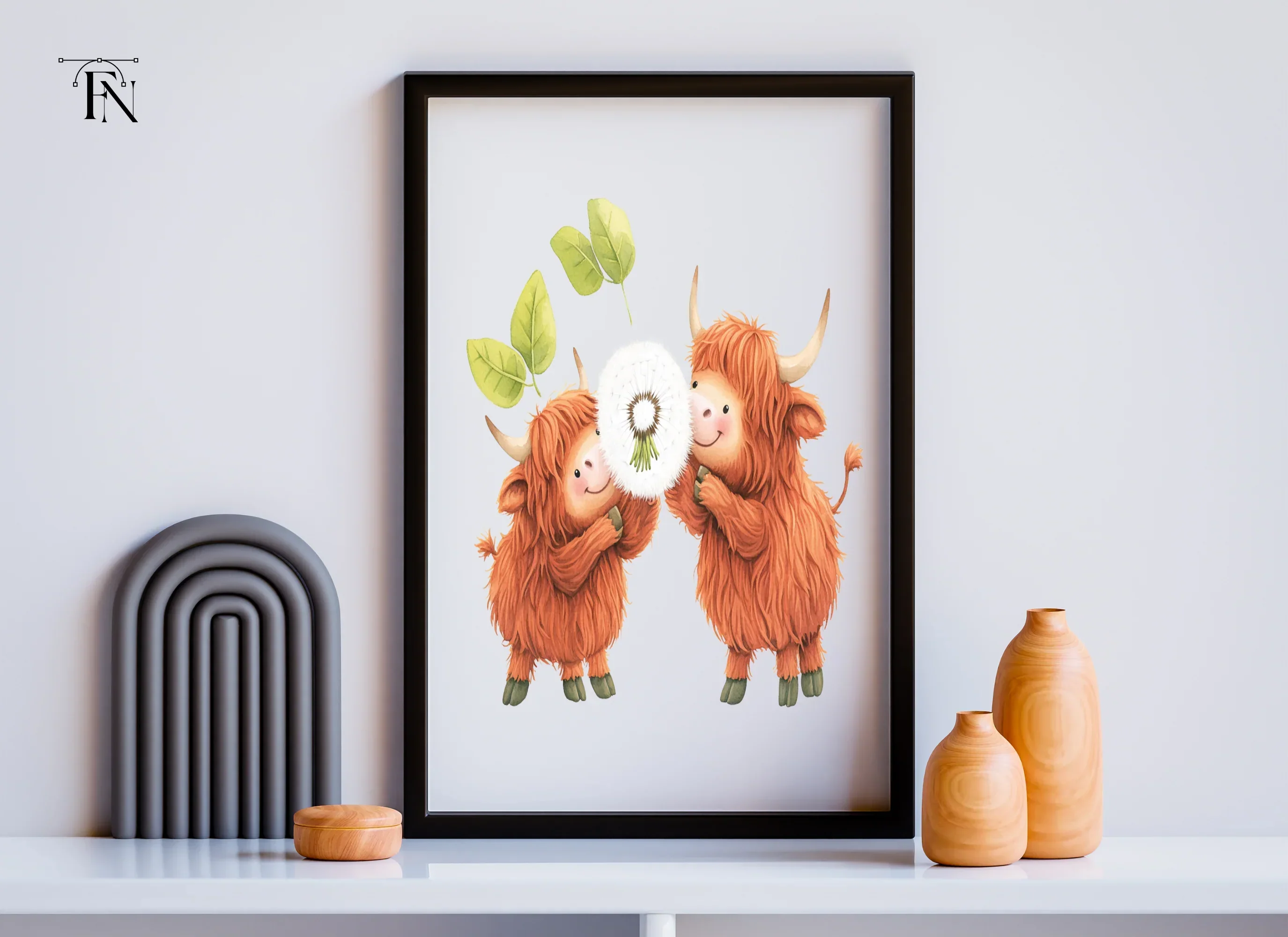 Cute Highland Cows with Dandelion Clipart Bundle - Image 4