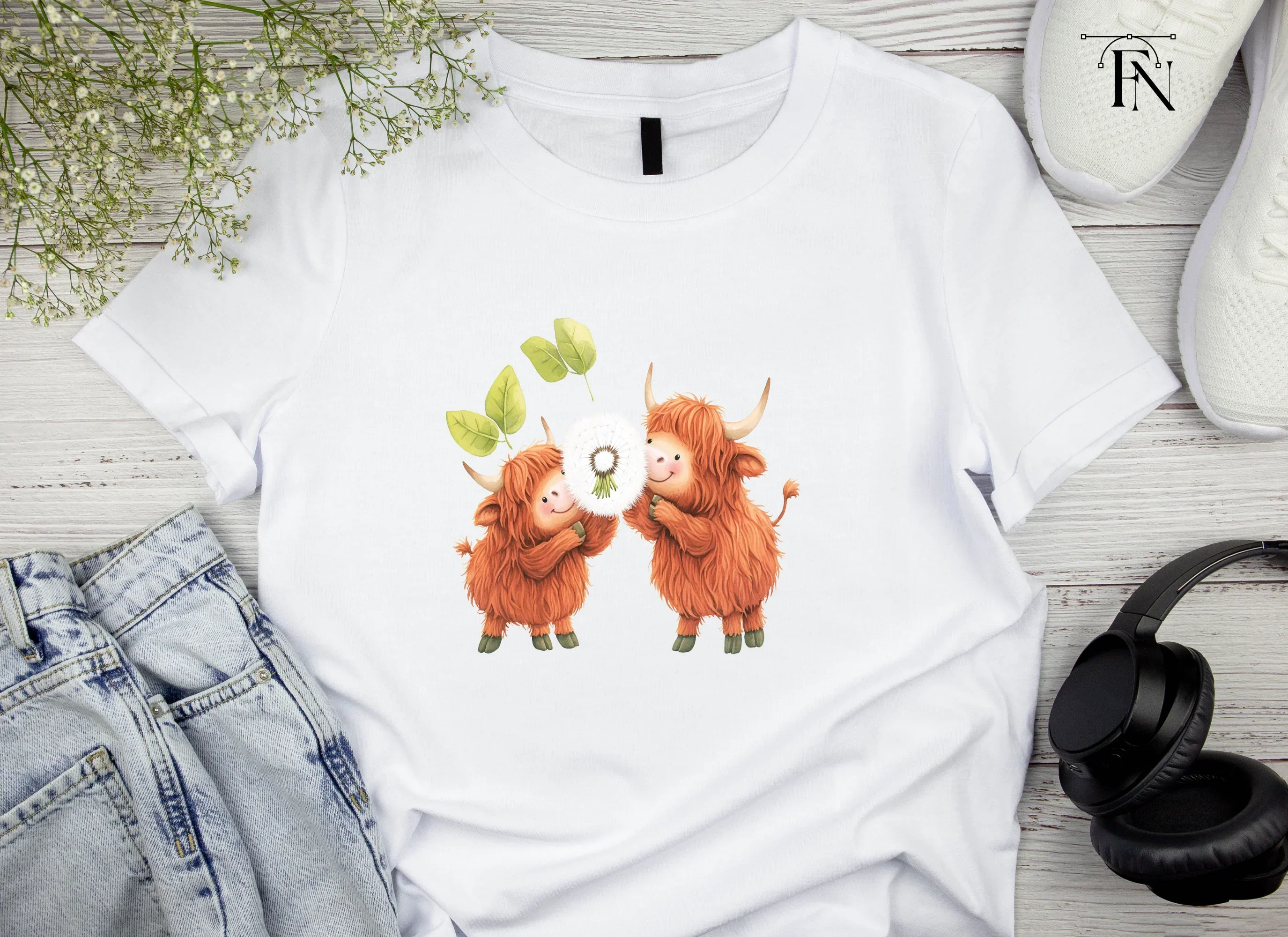 Cute Highland Cows with Dandelion Clipart Bundle - Image 5