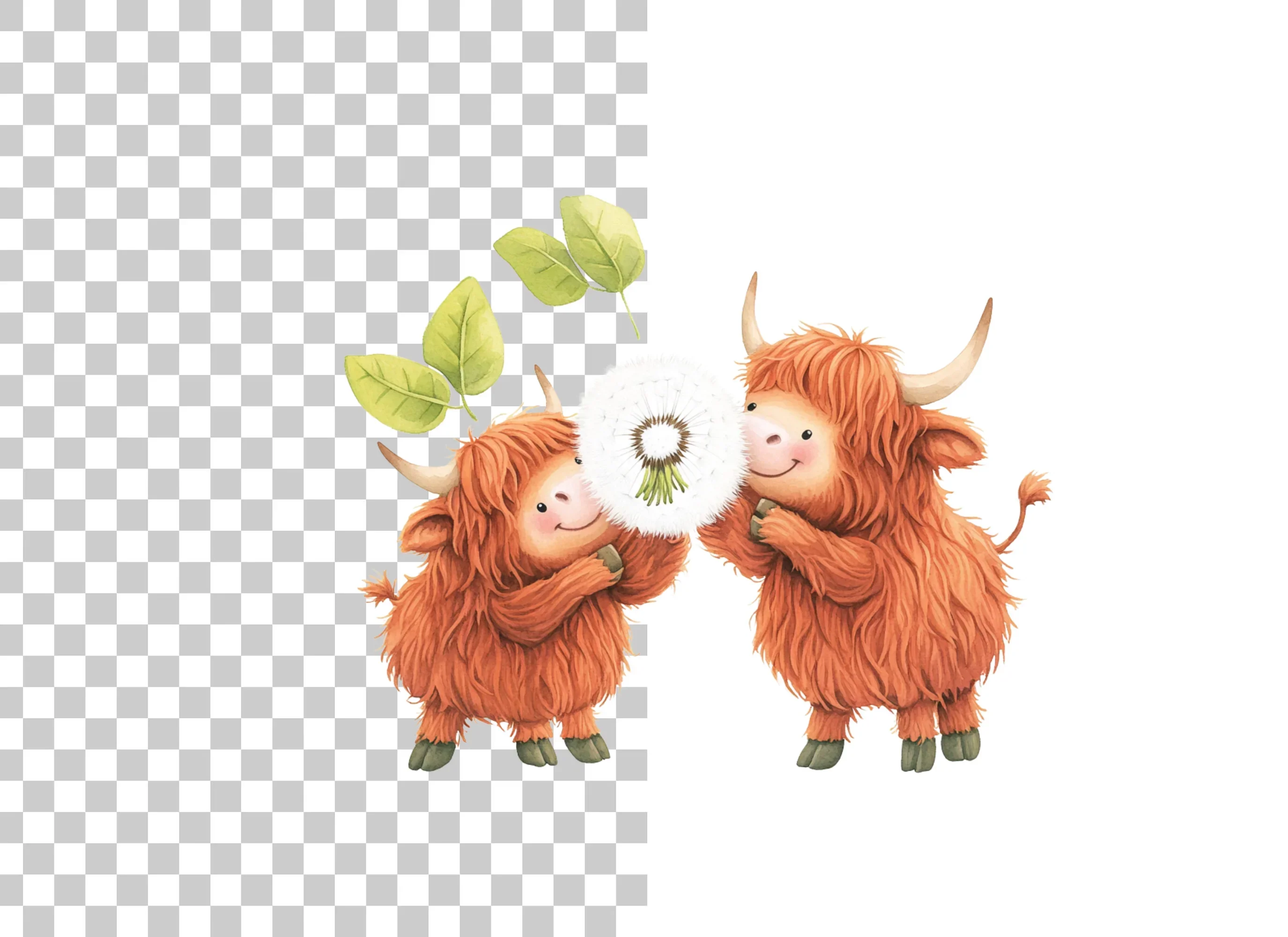 Cute Highland Cows with Dandelion Clipart Bundle - Image 6