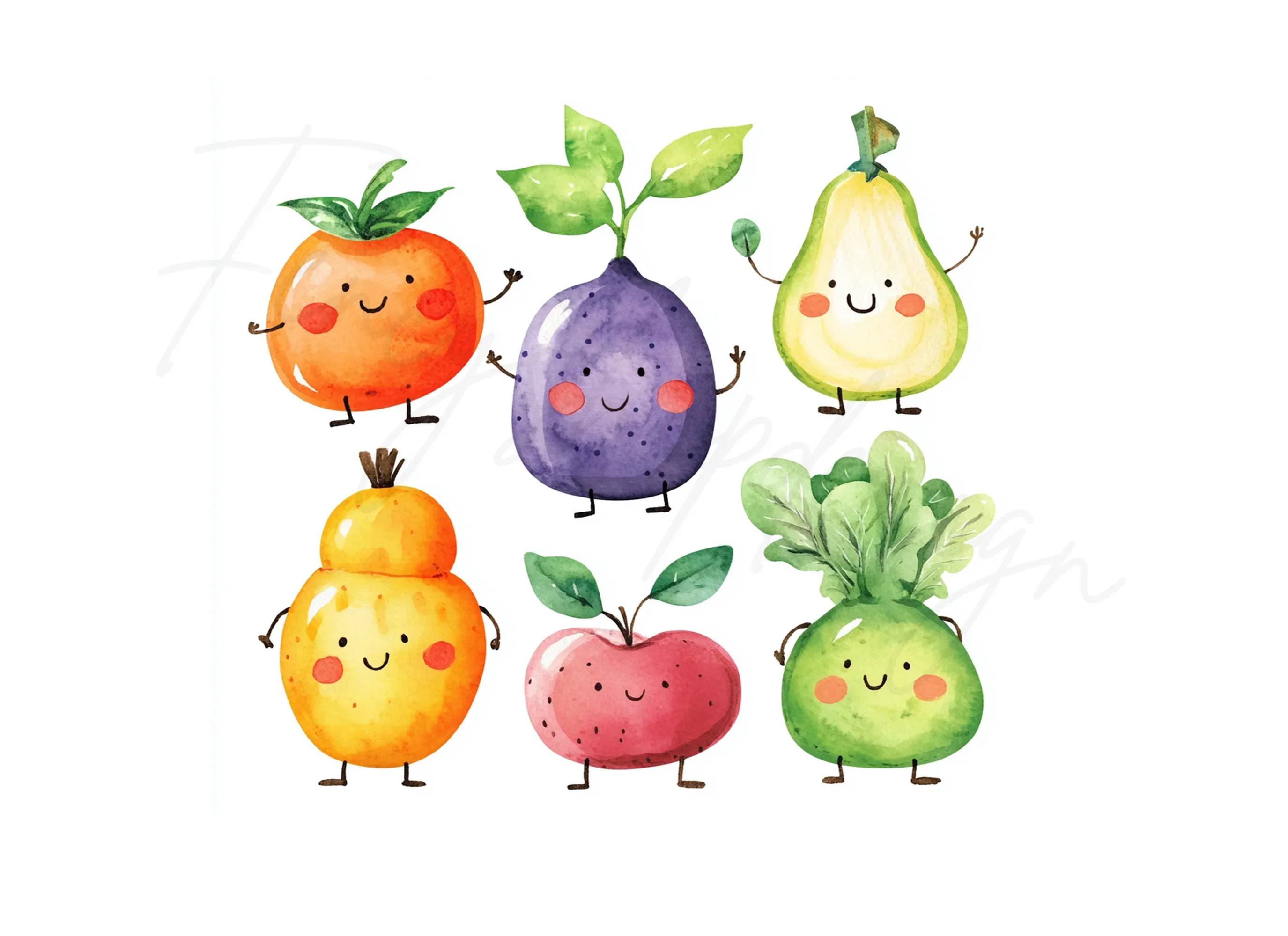 Cute Kawaii Fruits and Vegetables Clipart Bundle - Image 2