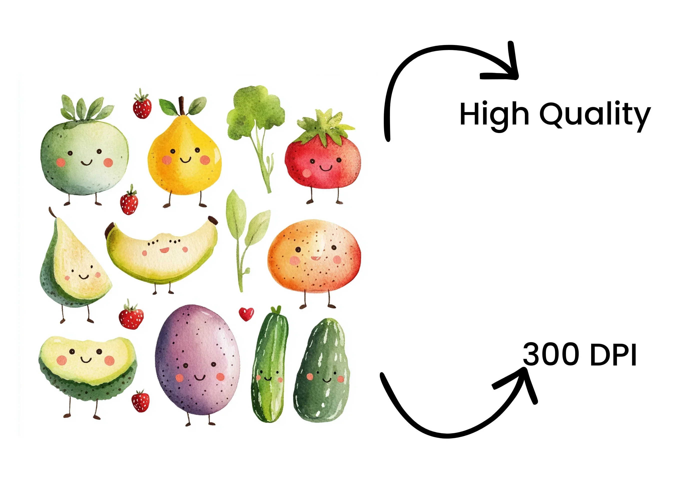 Cute Kawaii Fruits and Vegetables Clipart Bundle - Image 4