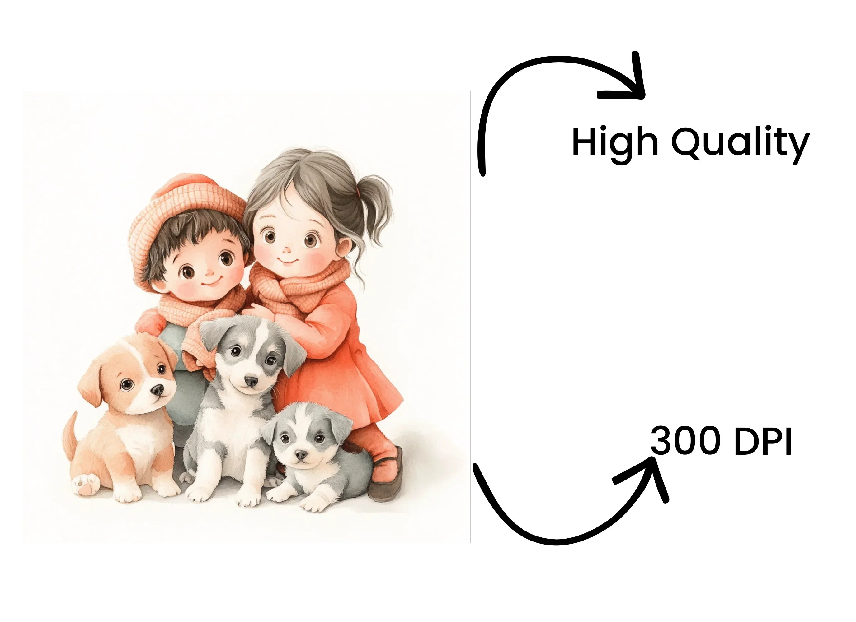 Cute Kids and Puppies Winter Clipart Bundle - Image 4