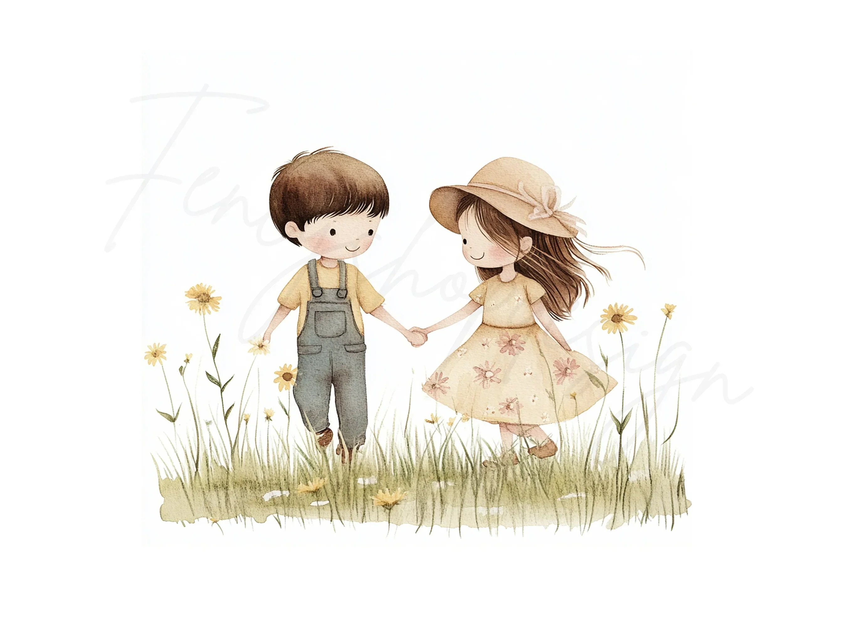Cute Kids in Meadow Clipart Bundle - Image 2