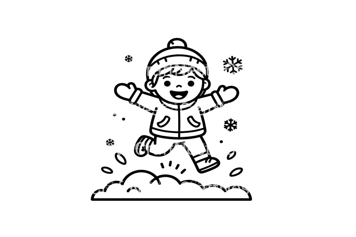 Cute Kids Playing in Snow Coloring Books - Image 2