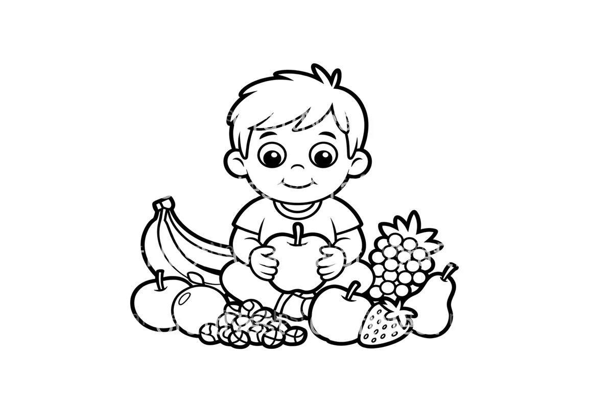 Cute Kids with FruitsFun Coloring Books - Image 2