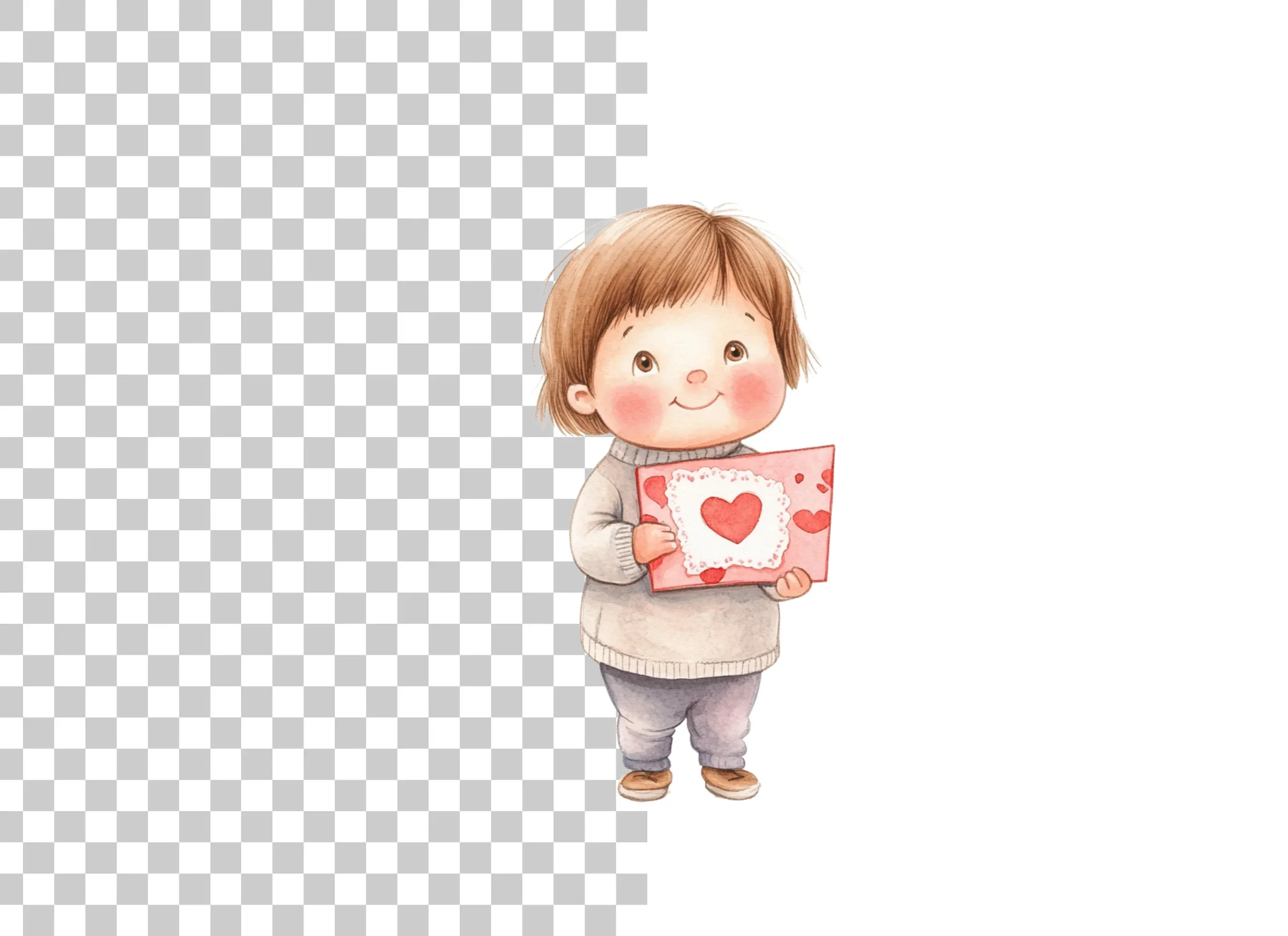 Cute Kids with Valentine Day Cards Clipart Bundle - Image 2