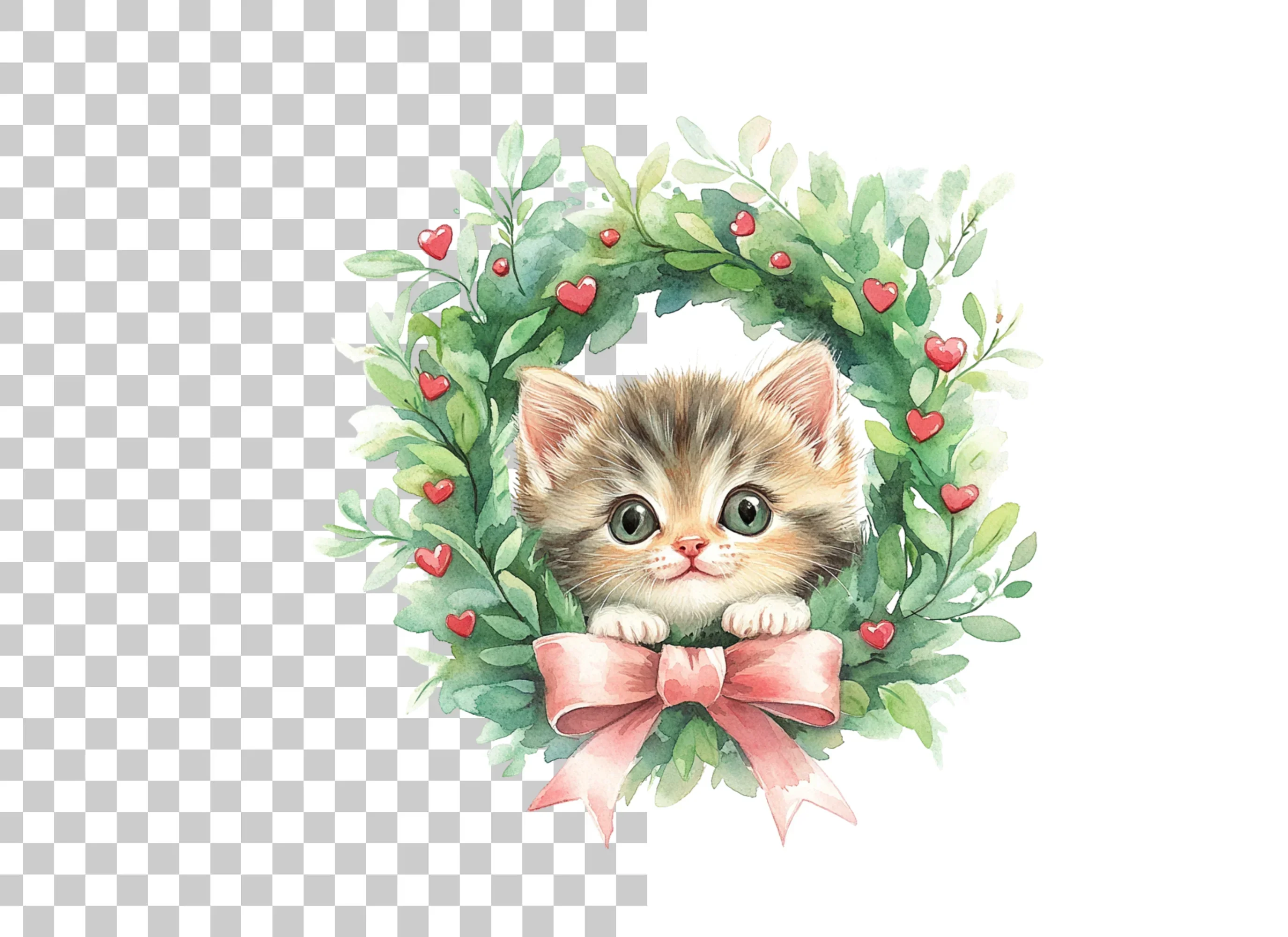 Cute Kitten Christmas Wreath Clipart Bundle - Image 3