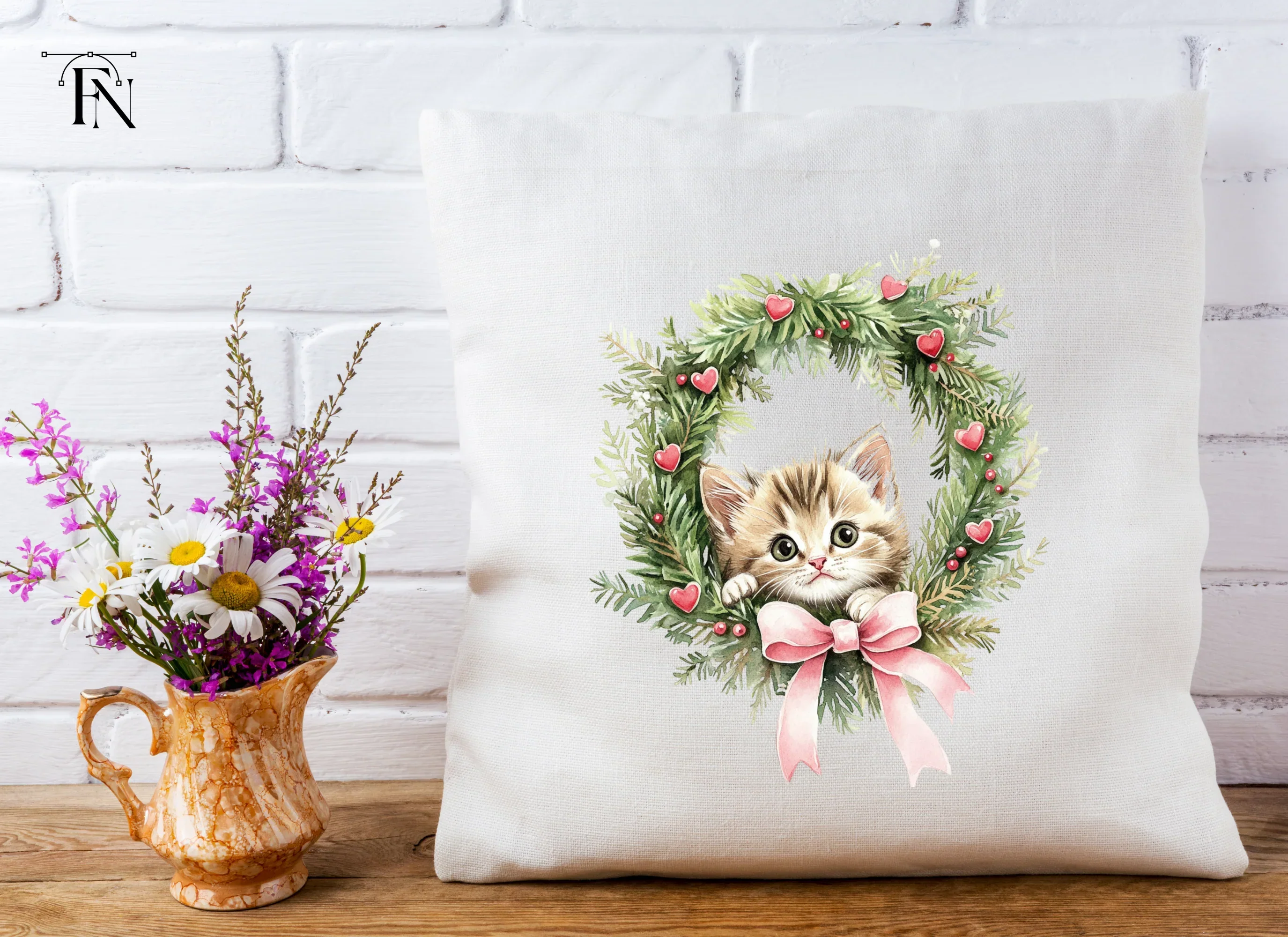 Cute Kitten Christmas Wreath Clipart Bundle - Image 5