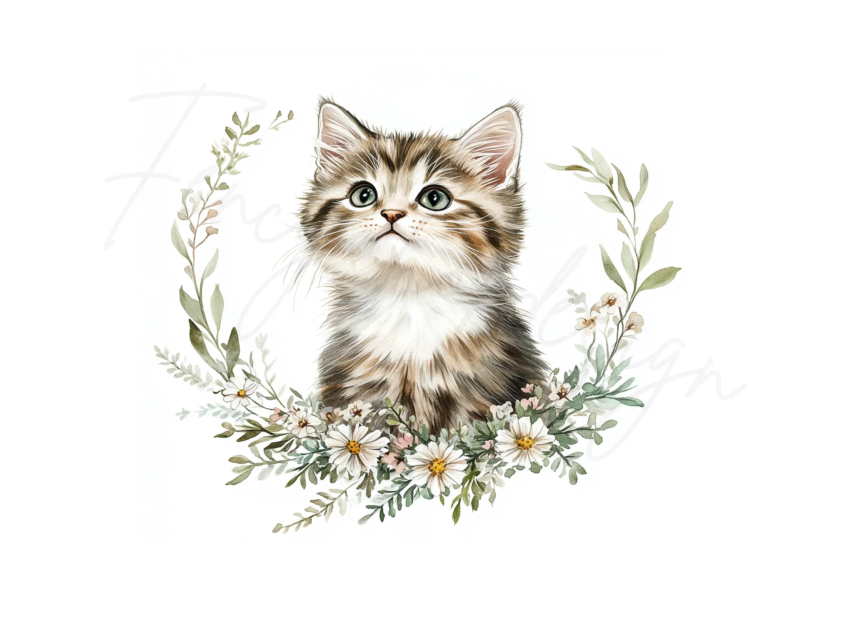 Cute Kitten Floral Wreath Clipart Bundle - Image 3