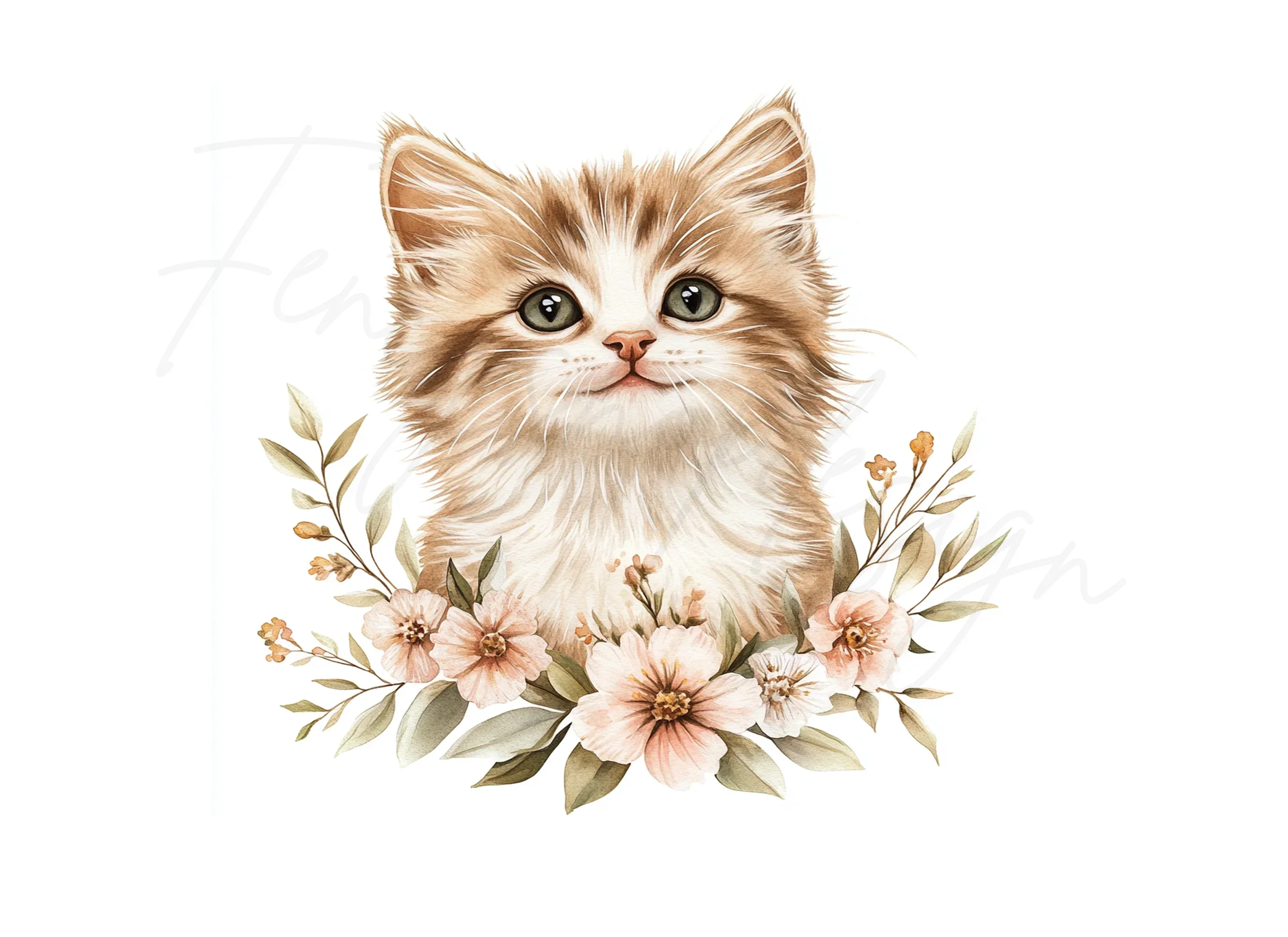 Cute Kitten Floral Wreath Clipart Bundle - Image 3