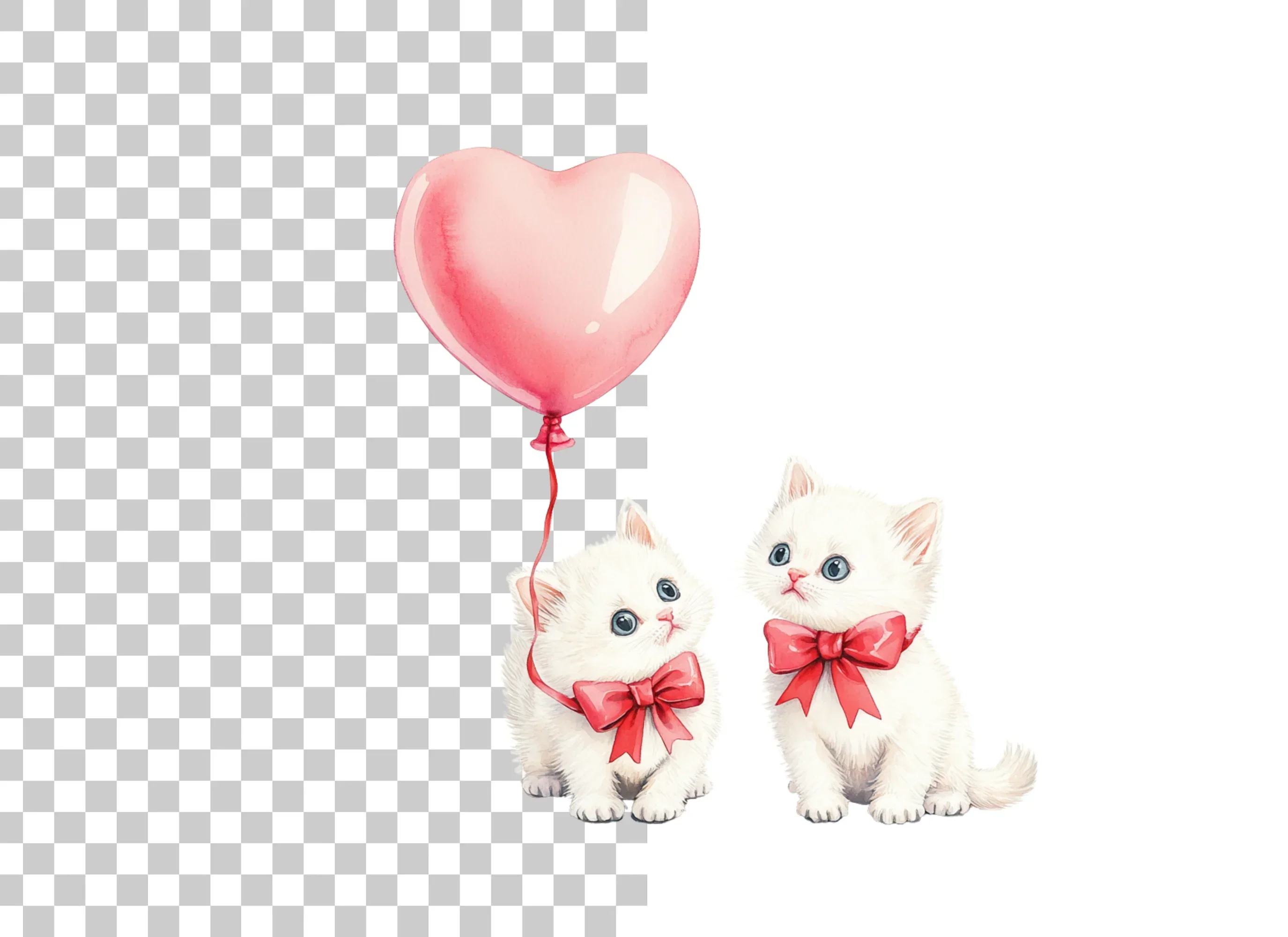 Cute Kittens with Pink Heart Balloons Clipart Bundle - Image 5