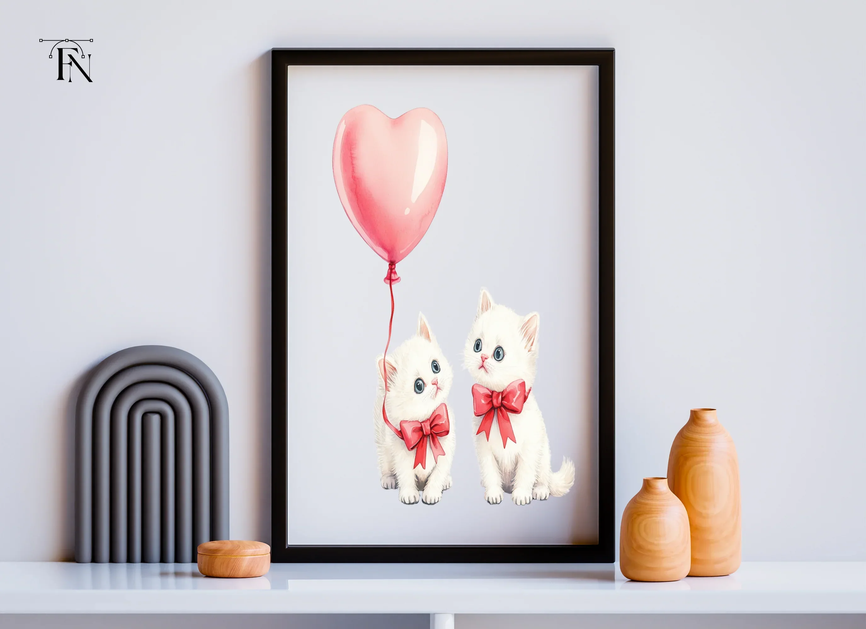 Cute Kittens with Pink Heart Balloons Clipart Bundle - Image 6