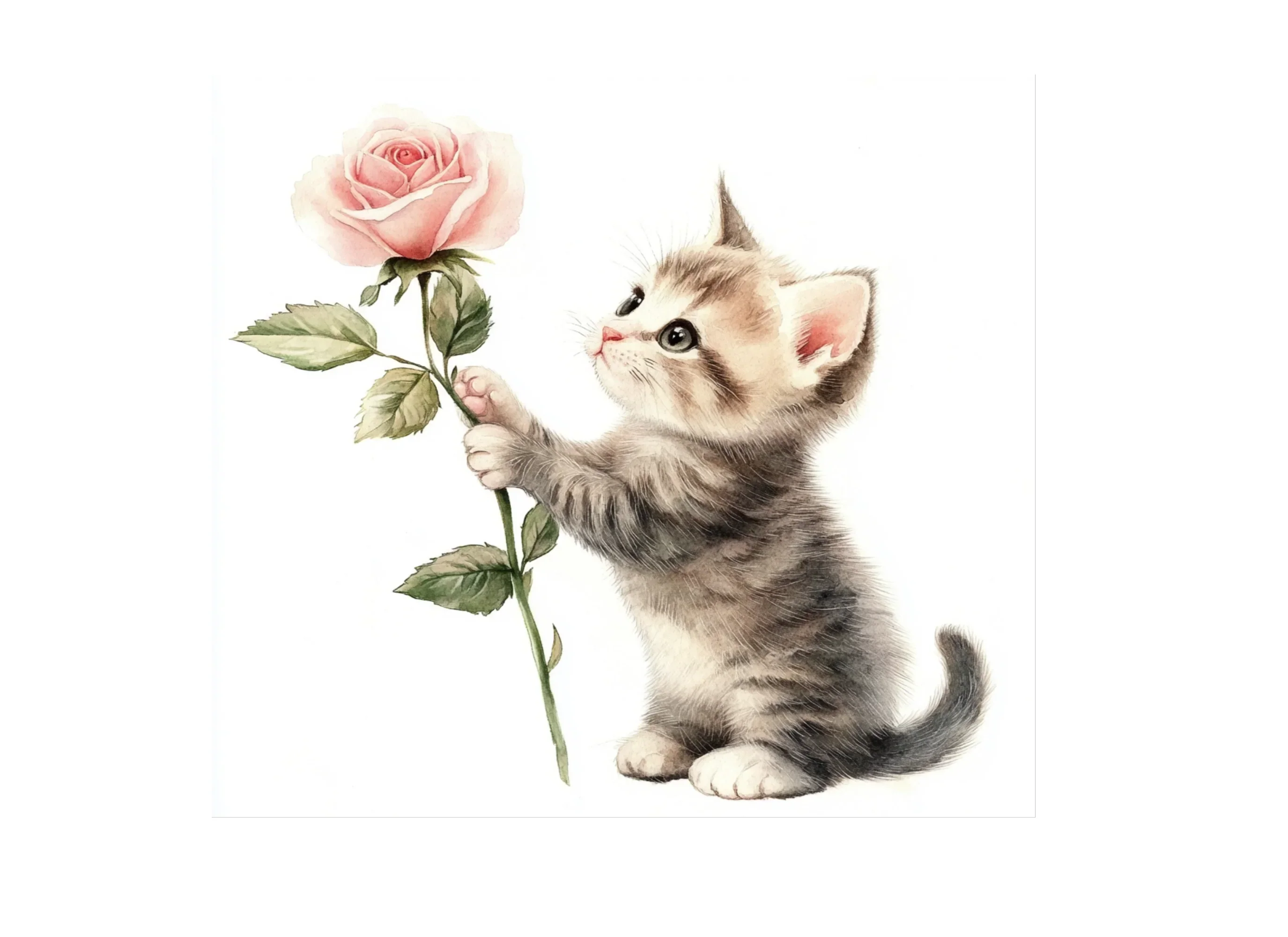Cute Kittens with Pink Roses Clipart Bundle - Image 2