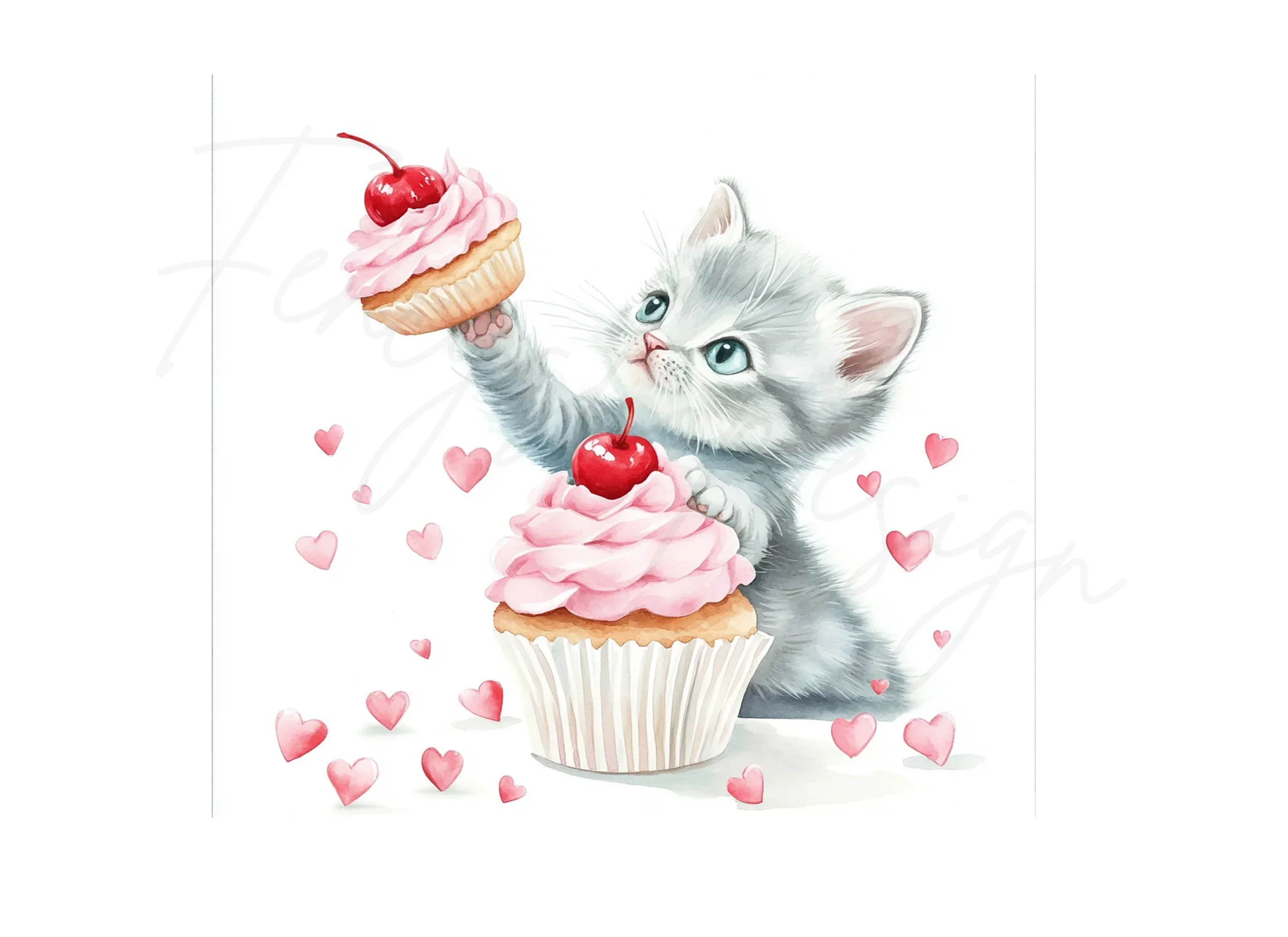 Cute Kittens with Valentine Cupcakes Clipart Bundle - Image 2