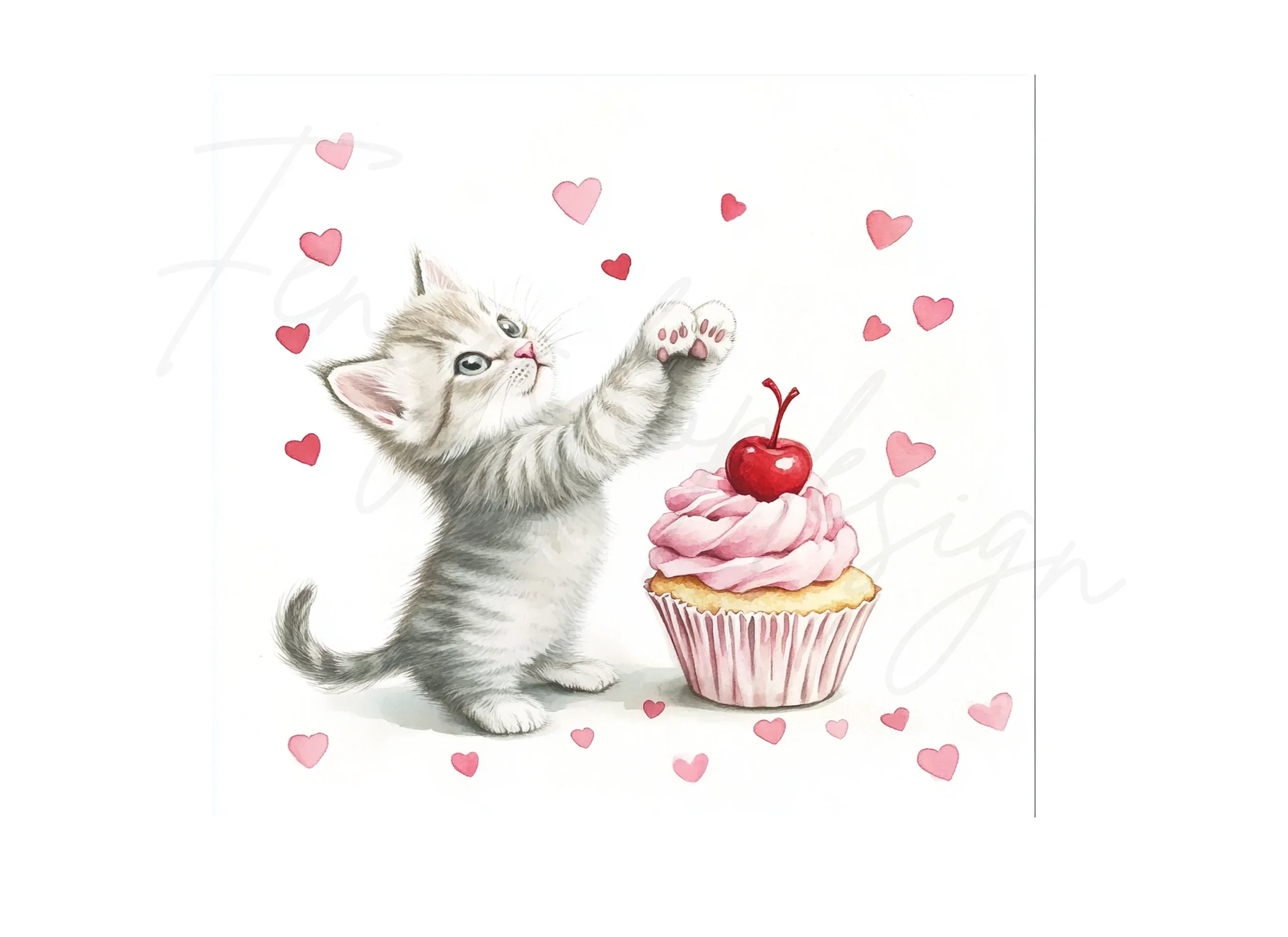 Cute Kittens with Valentine Cupcakes Clipart Bundle - Image 3