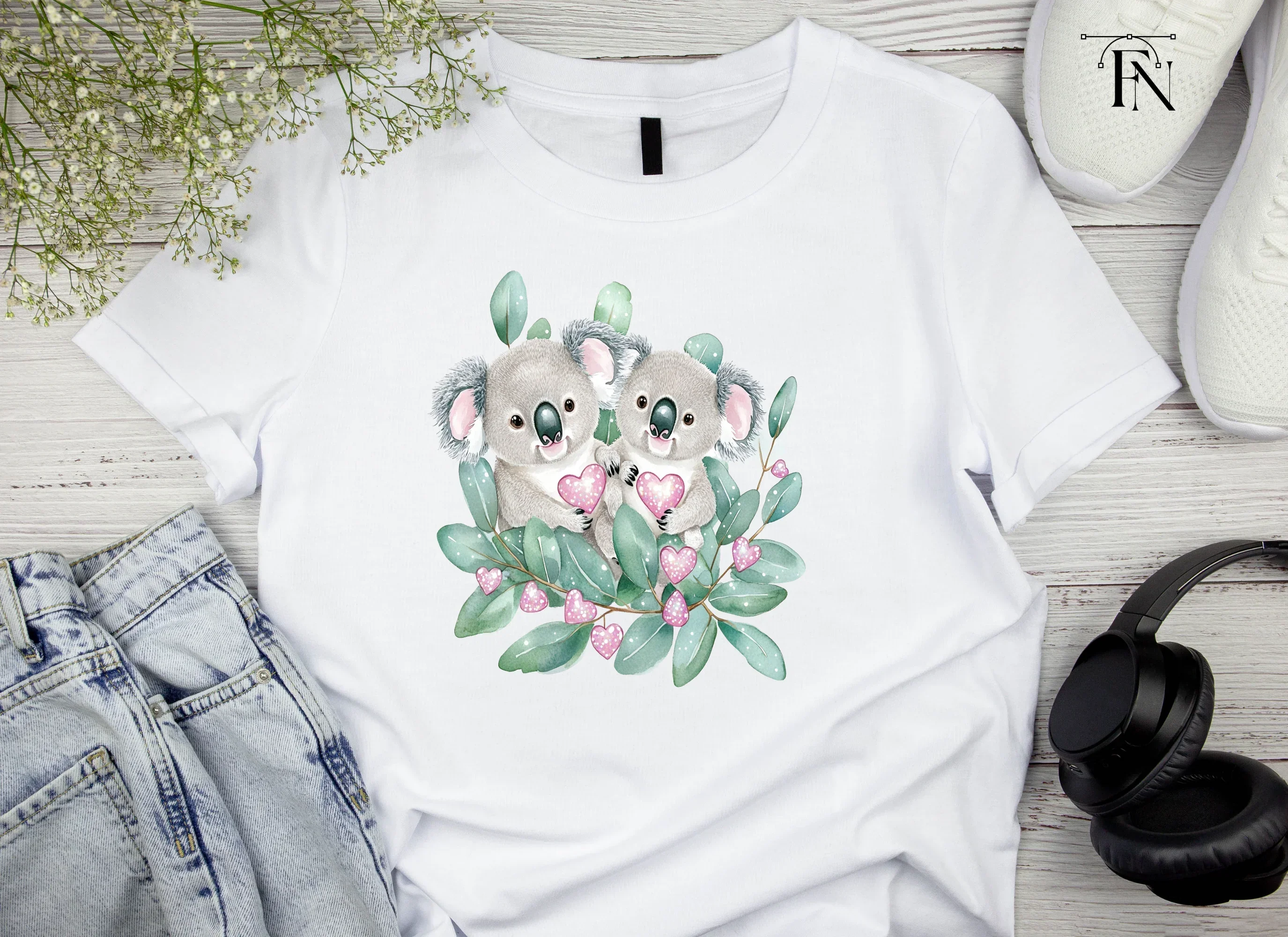Cute Koala Couple with Pink Hearts Clipart Bundle - Image 5