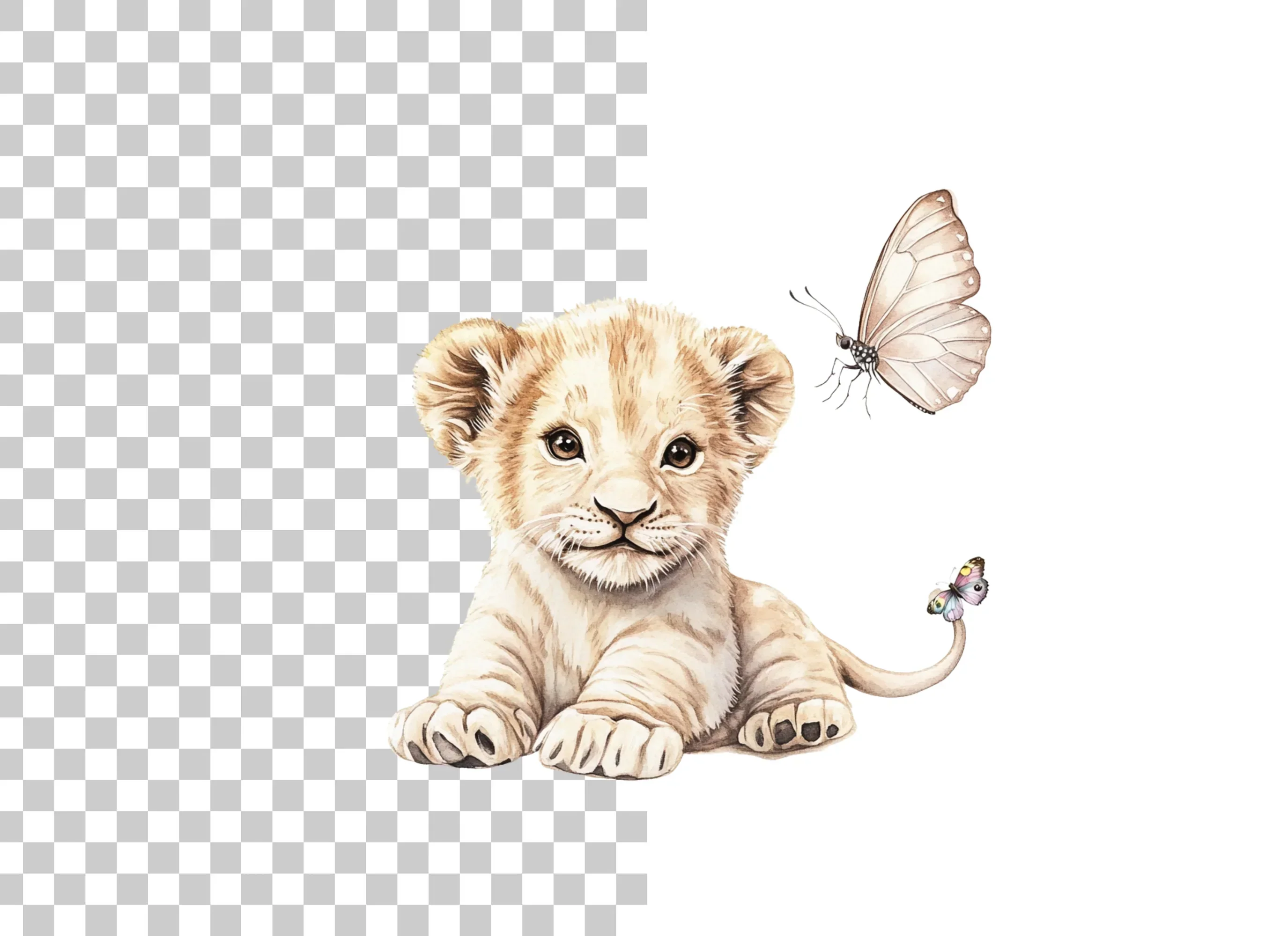 Cute Lion Cubs with Butterflies Clipart Bundle - Image 6