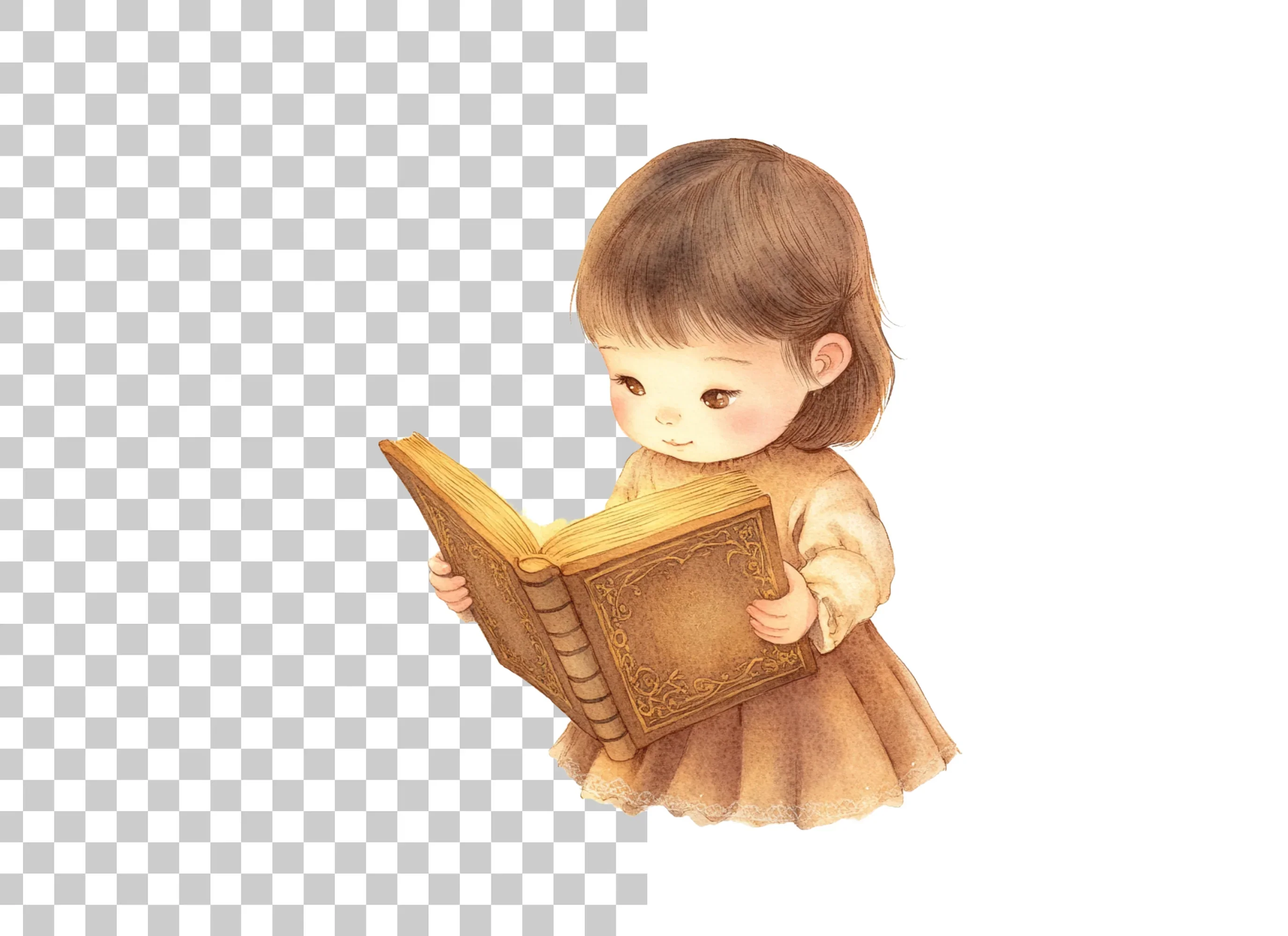 Cute Little Girl Reading Book Clipart Bundle - Image 2