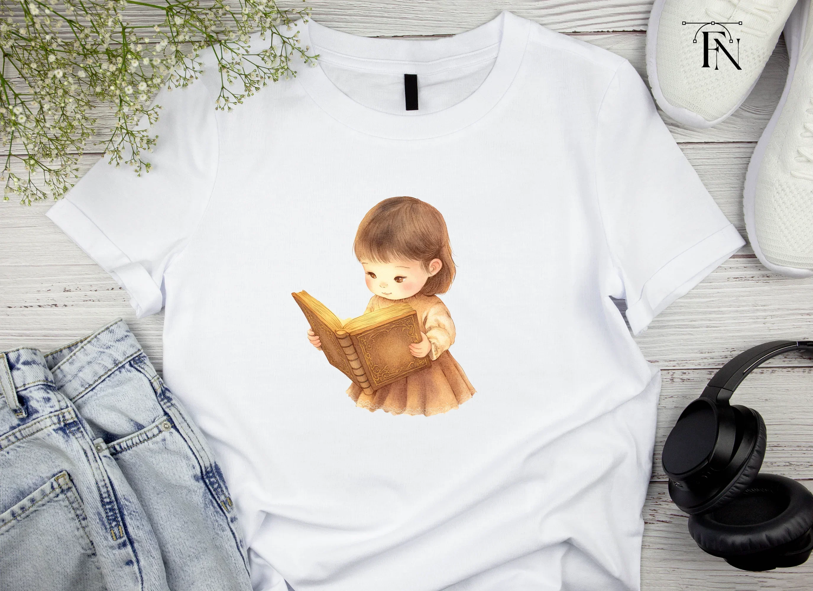 Cute Little Girl Reading Book Clipart Bundle - Image 4