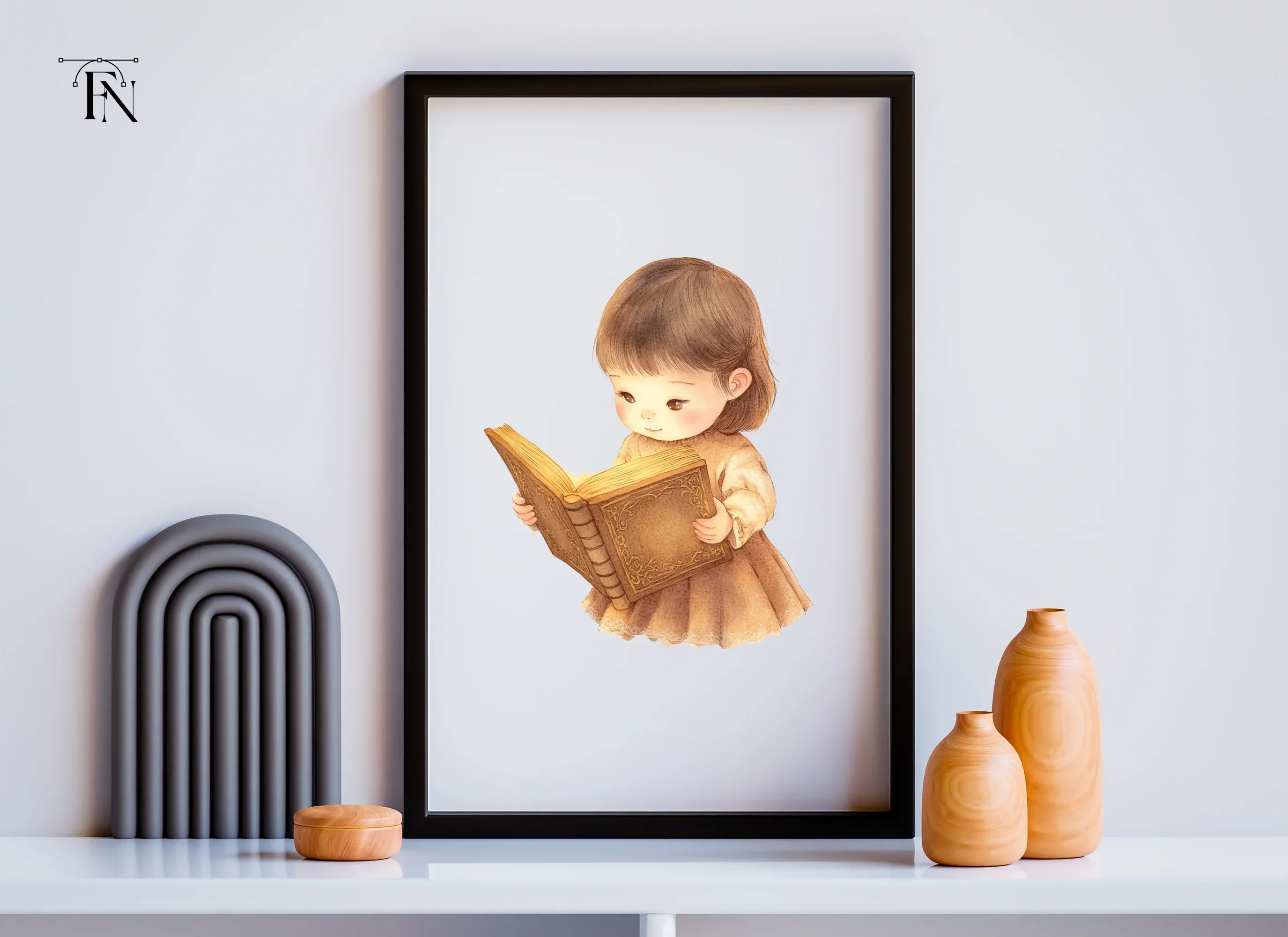 Cute Little Girl Reading Book Clipart Bundle - Image 6