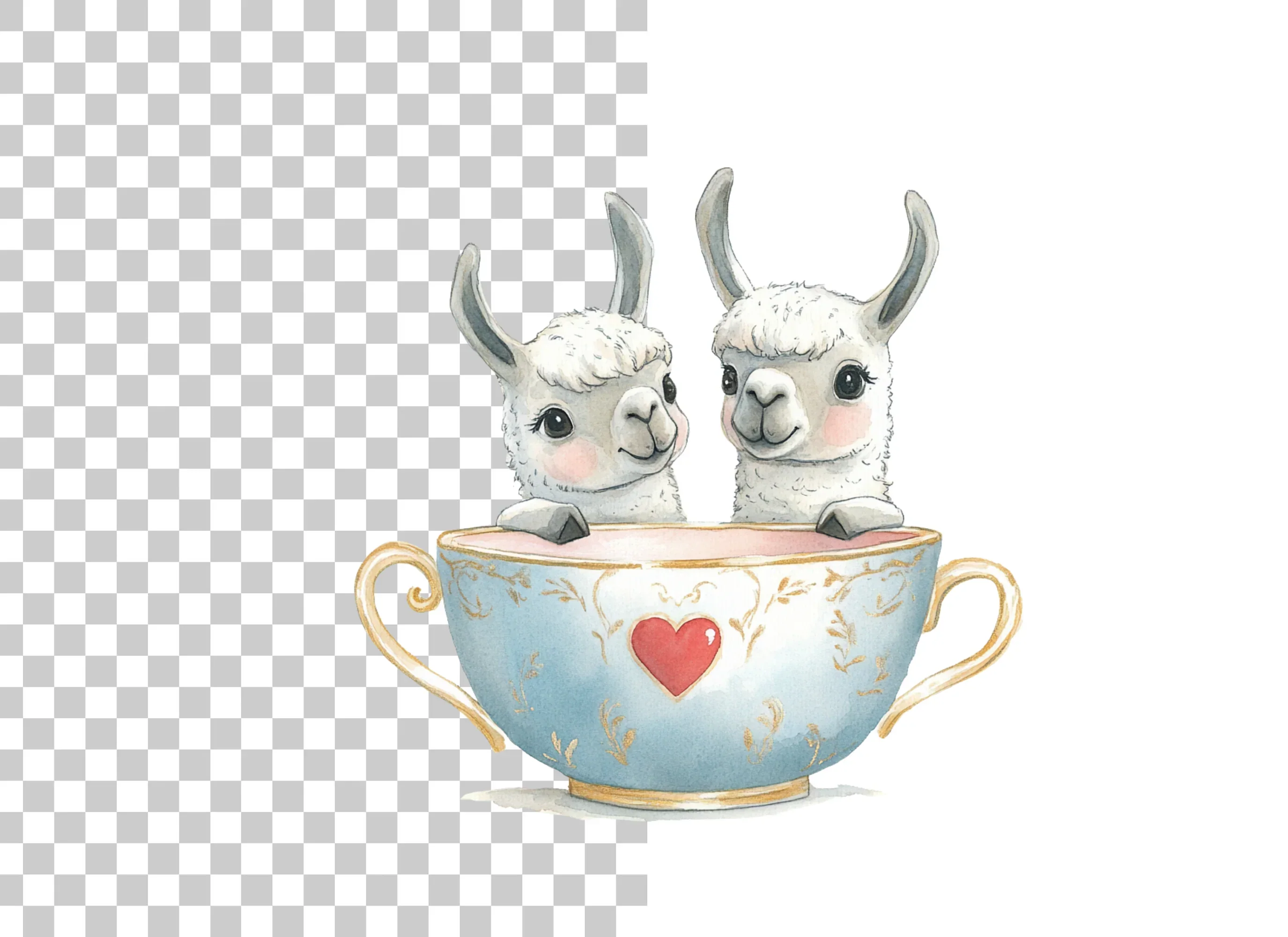 Cute Llama Couple in Teacups Clipart Bundle - Image 2