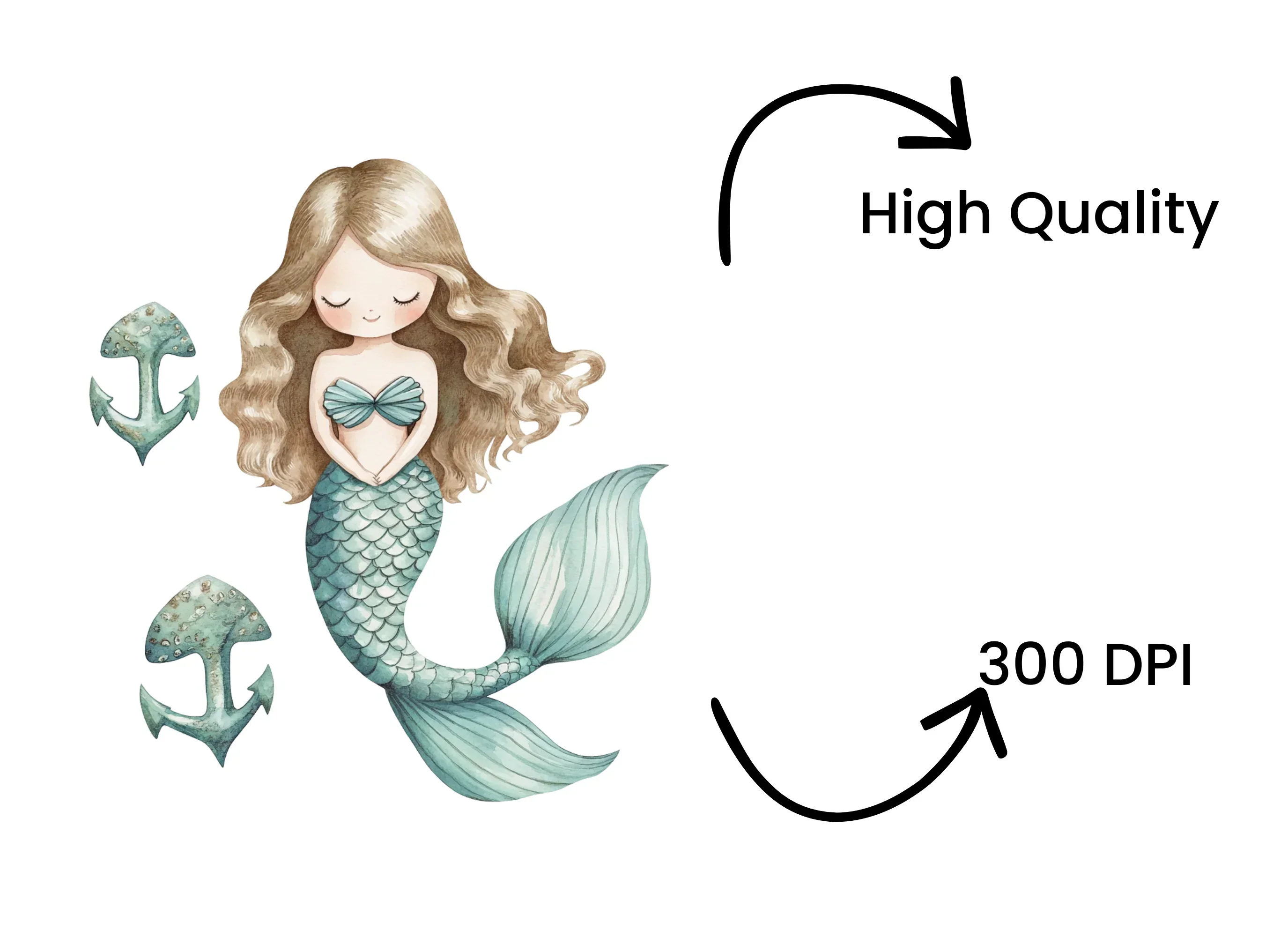 Cute Mermaid and Anchors Clipart Bundle - Image 4