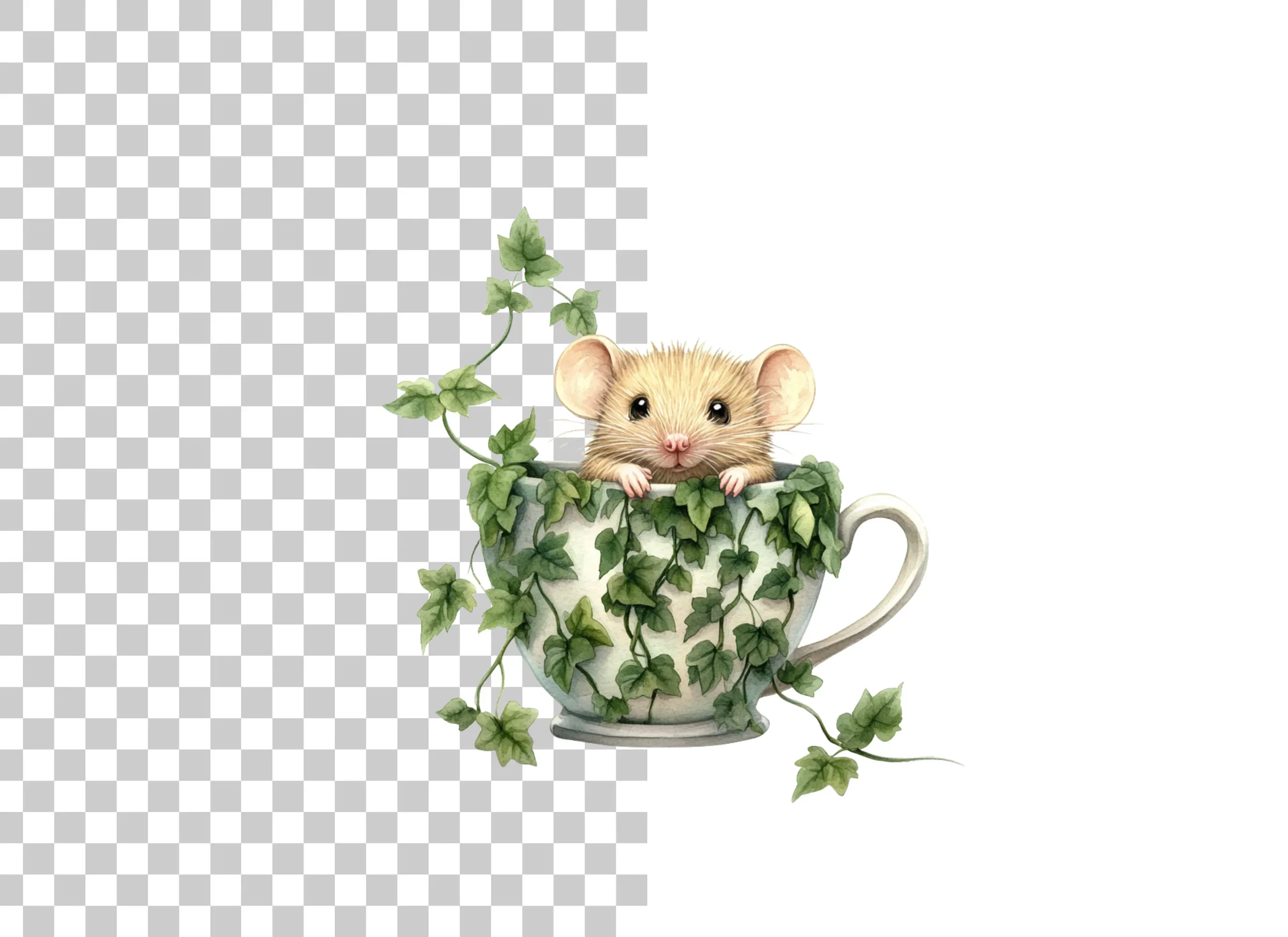 Cute Mice in Ivy Teacups Clipart Bundle - Image 2