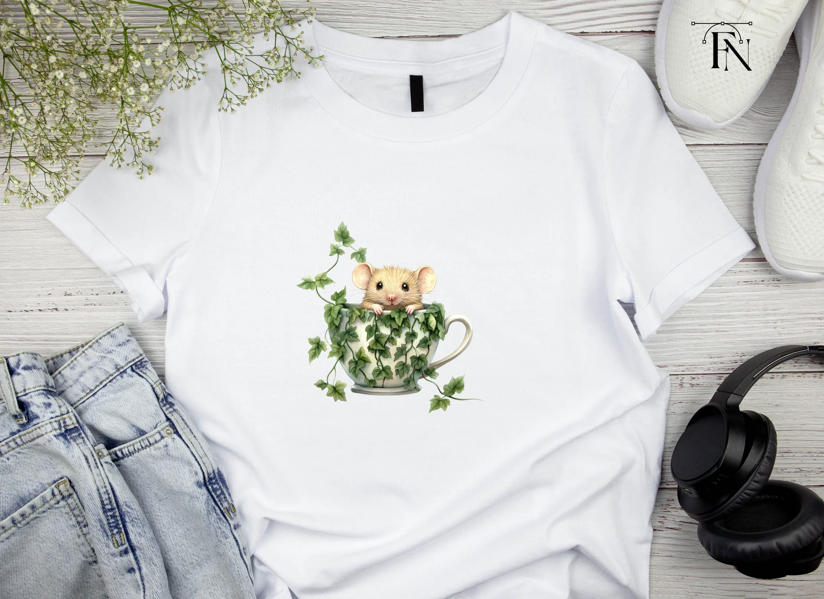 Cute Mice in Ivy Teacups Clipart Bundle - Image 4