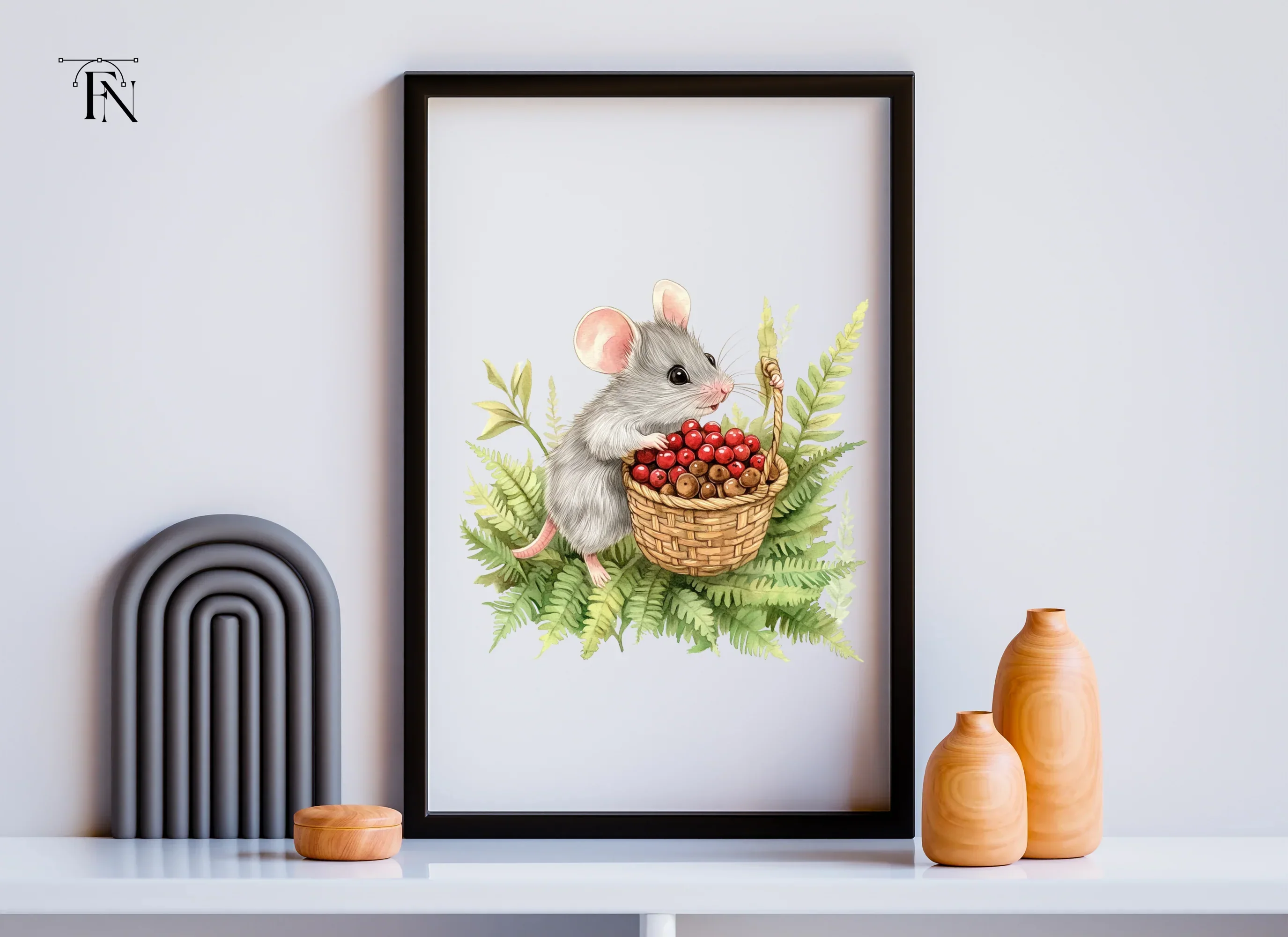 Cute Mice with Berries and Acorns Clipart Bundle - Image 3