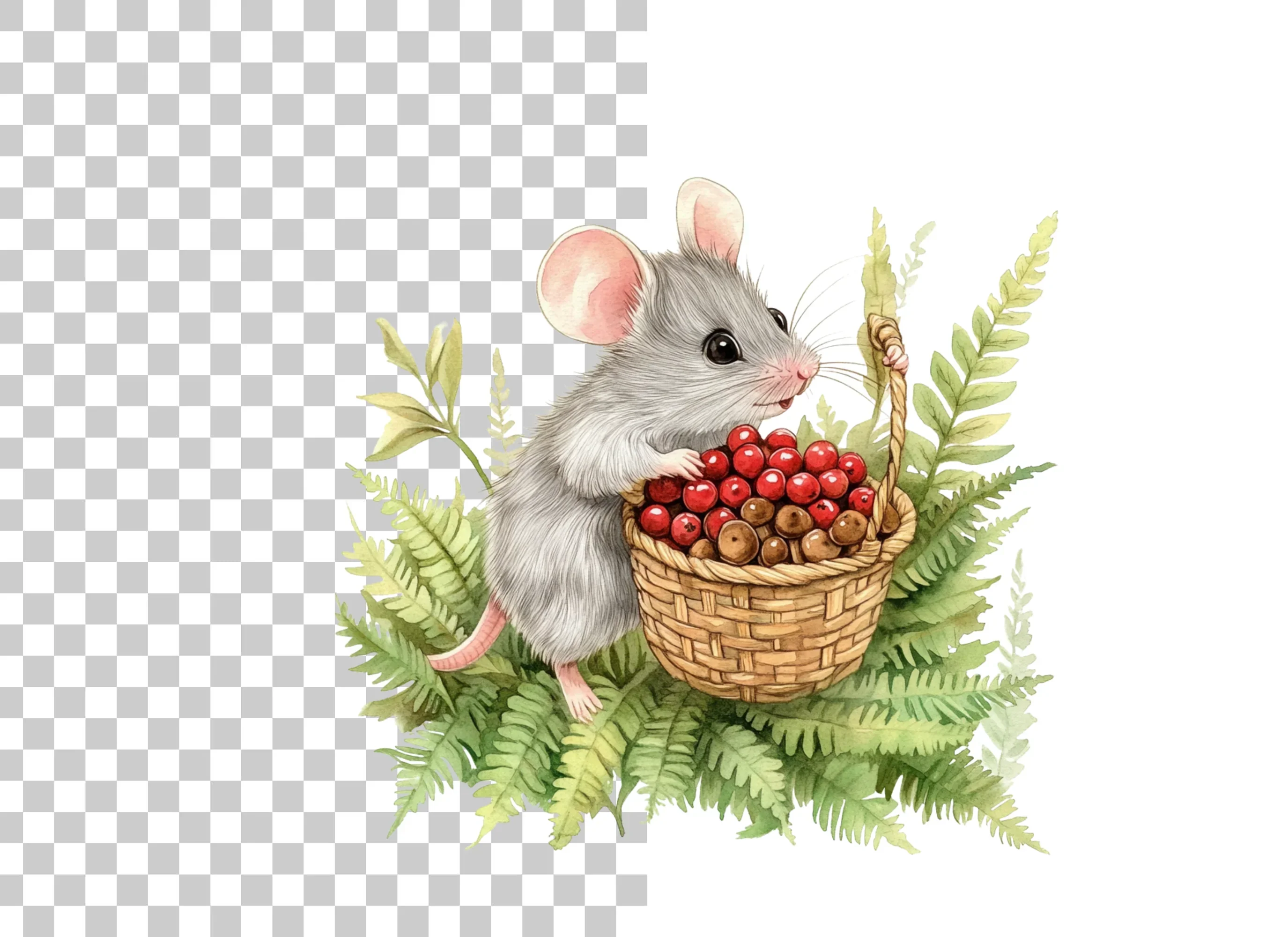 Cute Mice with Berries and Acorns Clipart Bundle - Image 6