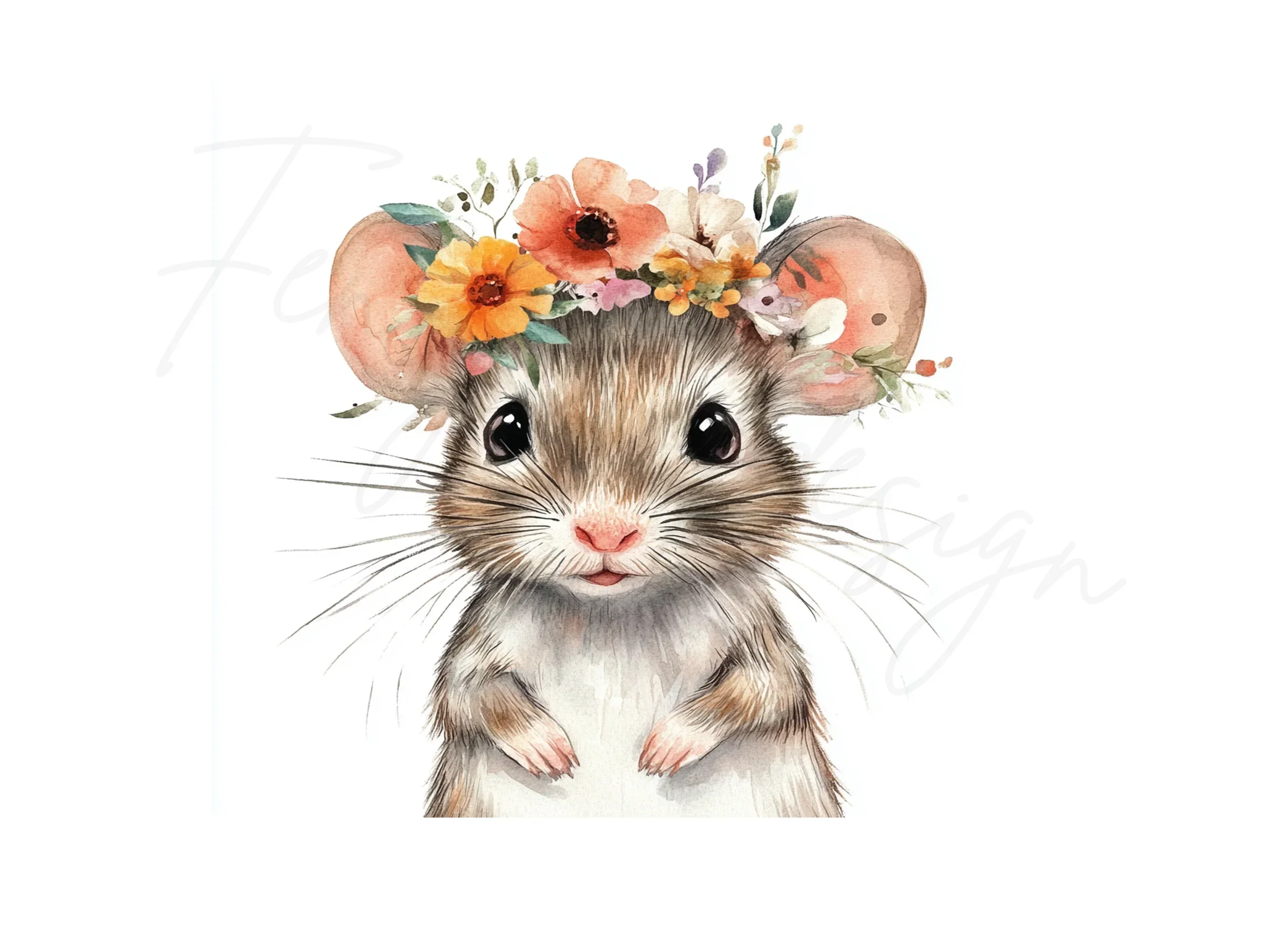 Cute Mouse with Flower Crown Clipart Bundle - Image 3