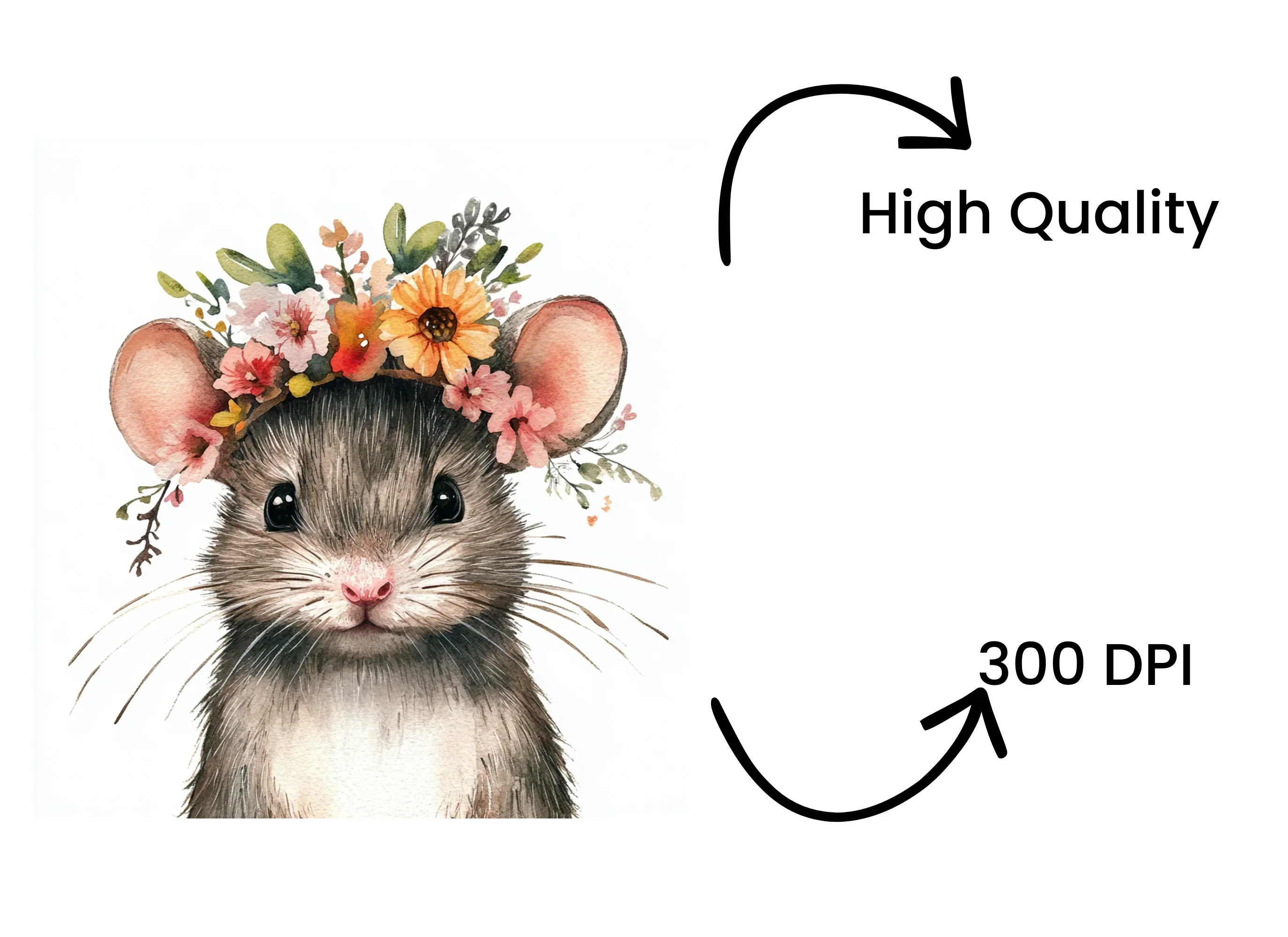 Cute Mouse with Flower Crown Clipart Bundle - Image 4