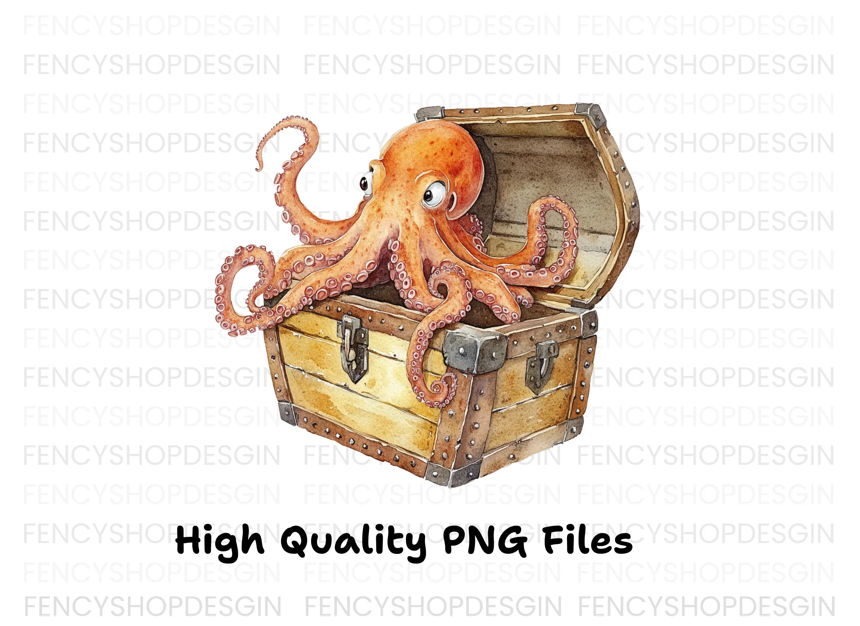 Cute Octopus in Treasure Chest Clipart Bundle - Image 3