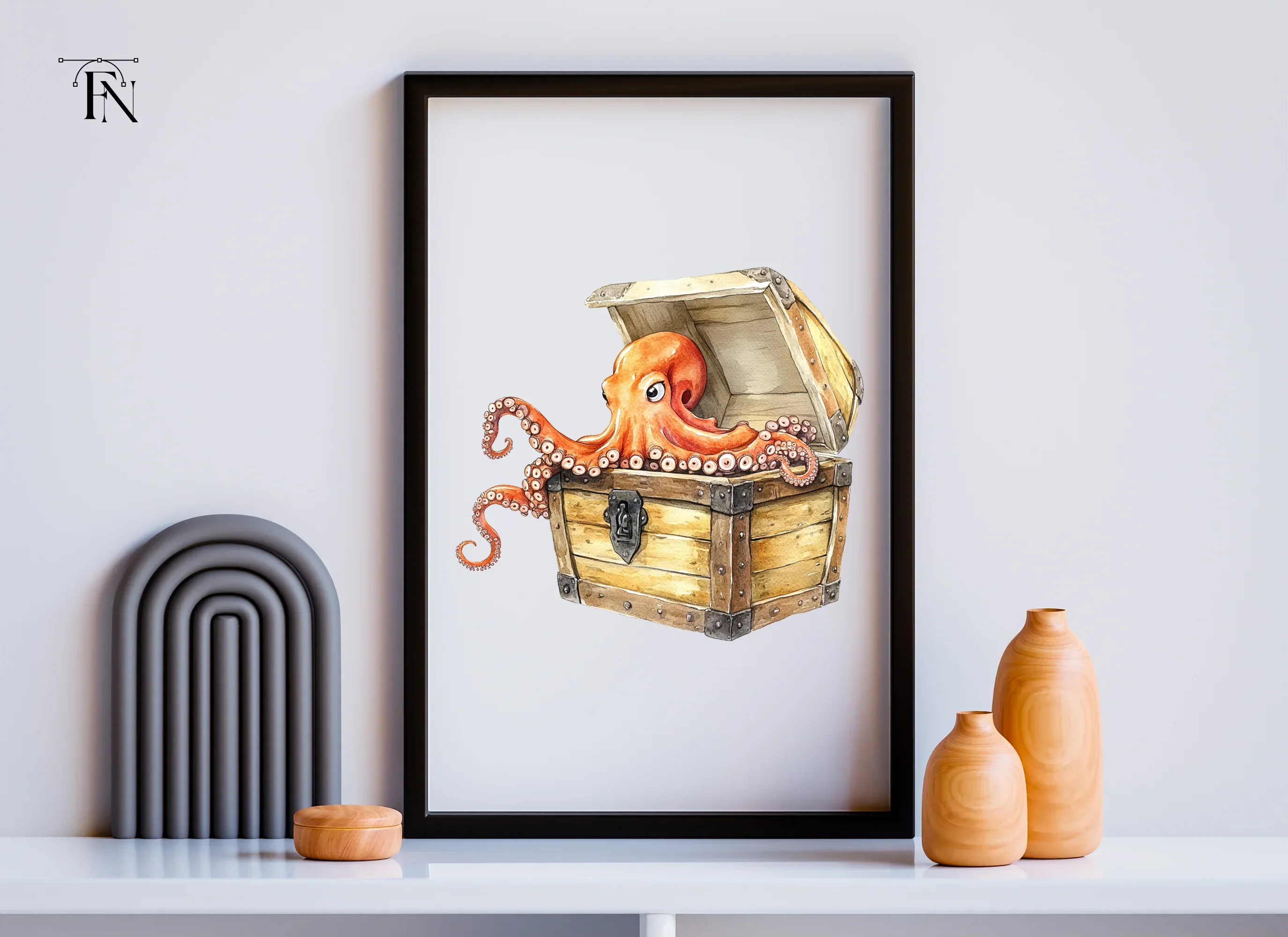 Cute Octopus in Treasure Chest Clipart Bundle - Image 6