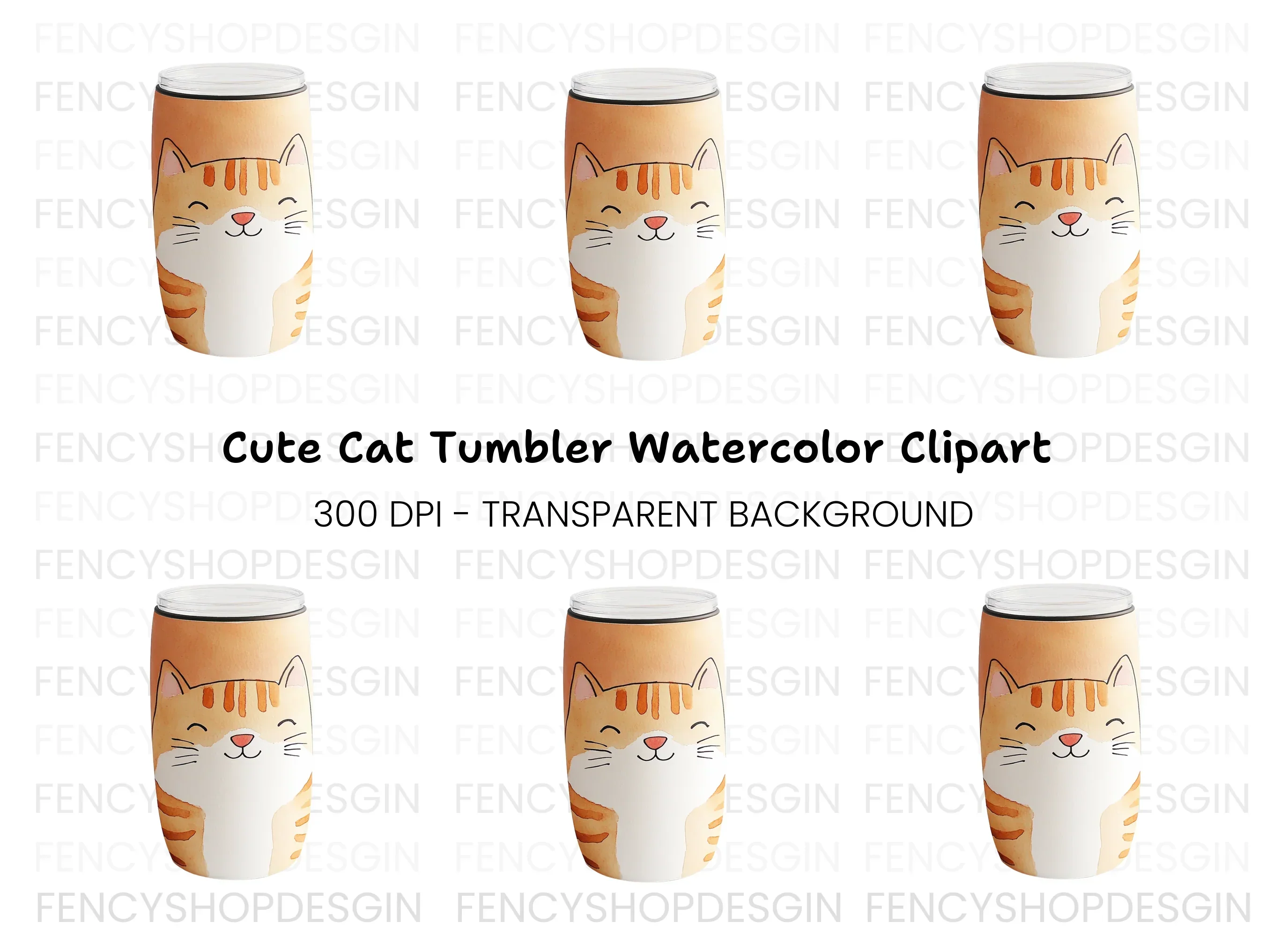 Cute Orange Tabby Cat Tumbler Clipart Bundle