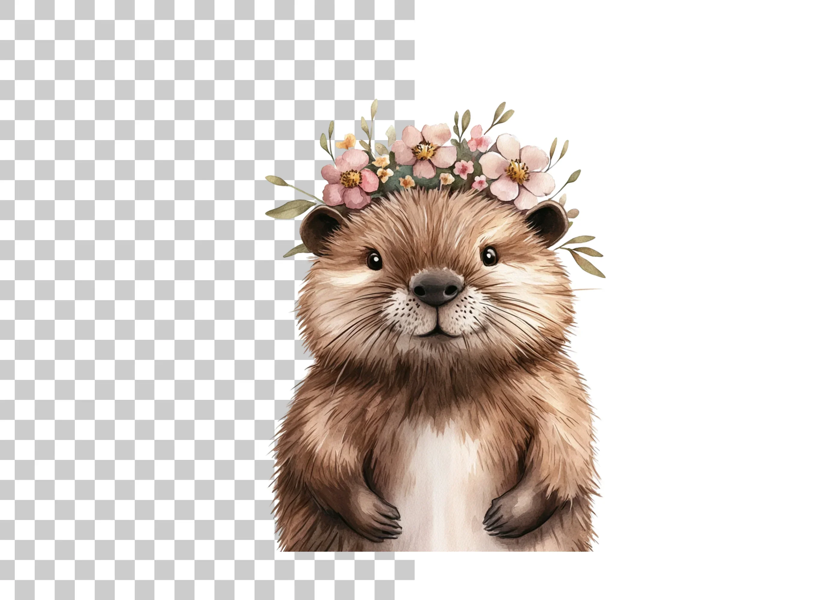 Cute Otter with Flower Crown Clipart Bundle - Image 2