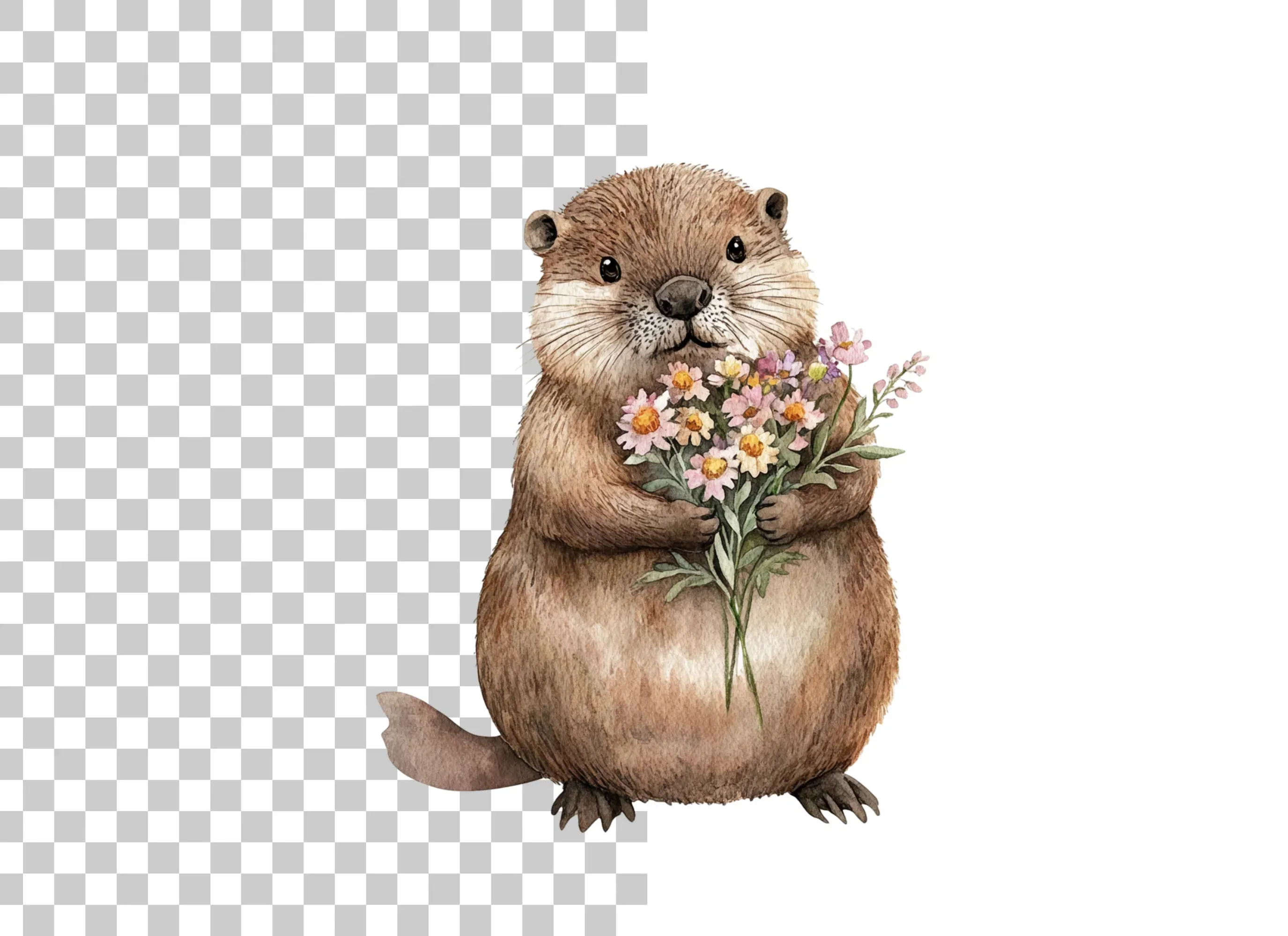 Cute Otters with Flowers Clipart Bundle - Image 2