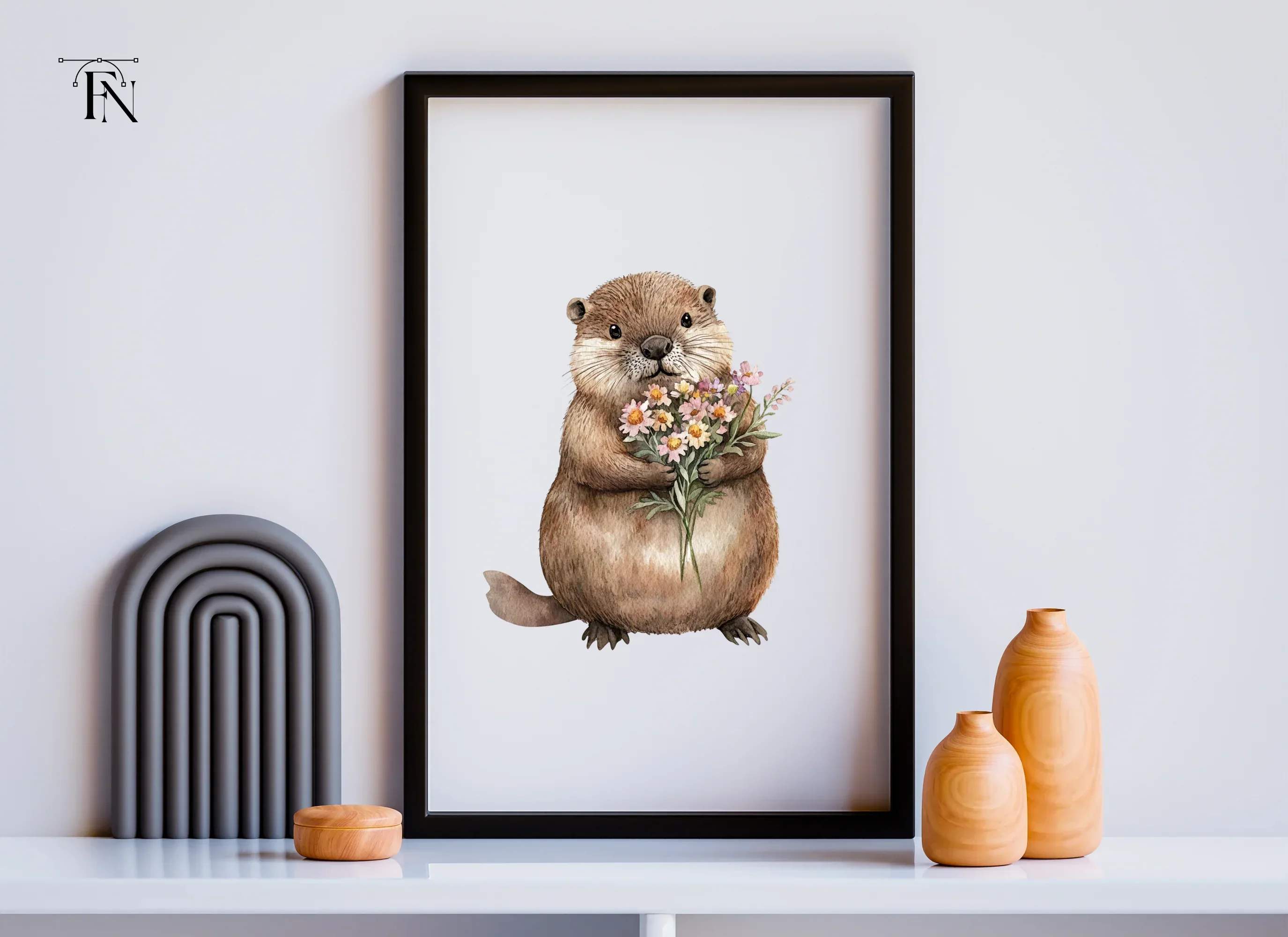 Cute Otters with Flowers Clipart Bundle - Image 6