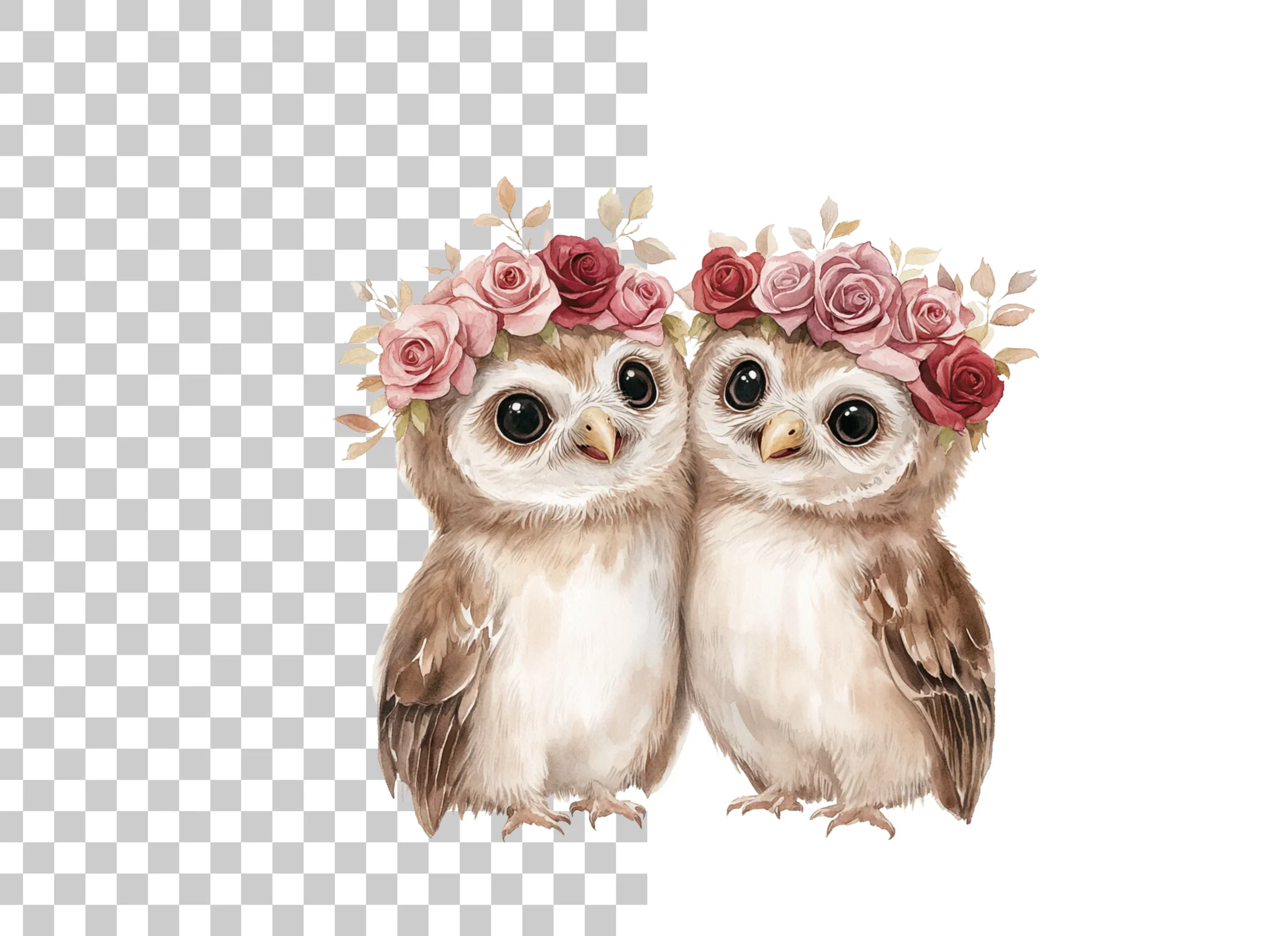 Cute Owl Couples with Flower Crowns Clipart Bundle - Image 2