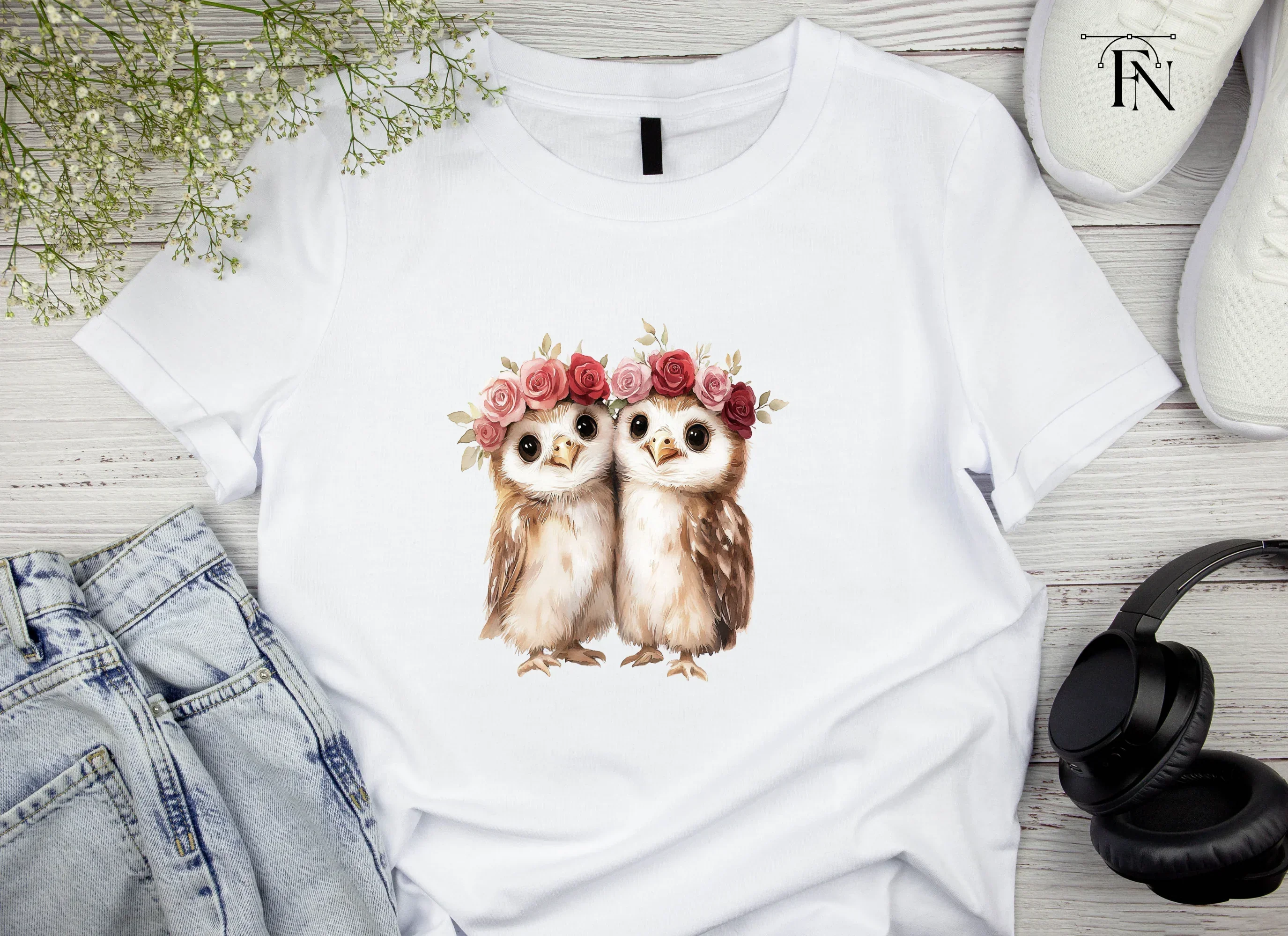 Cute Owl Couples with Flower Crowns Clipart Bundle - Image 4