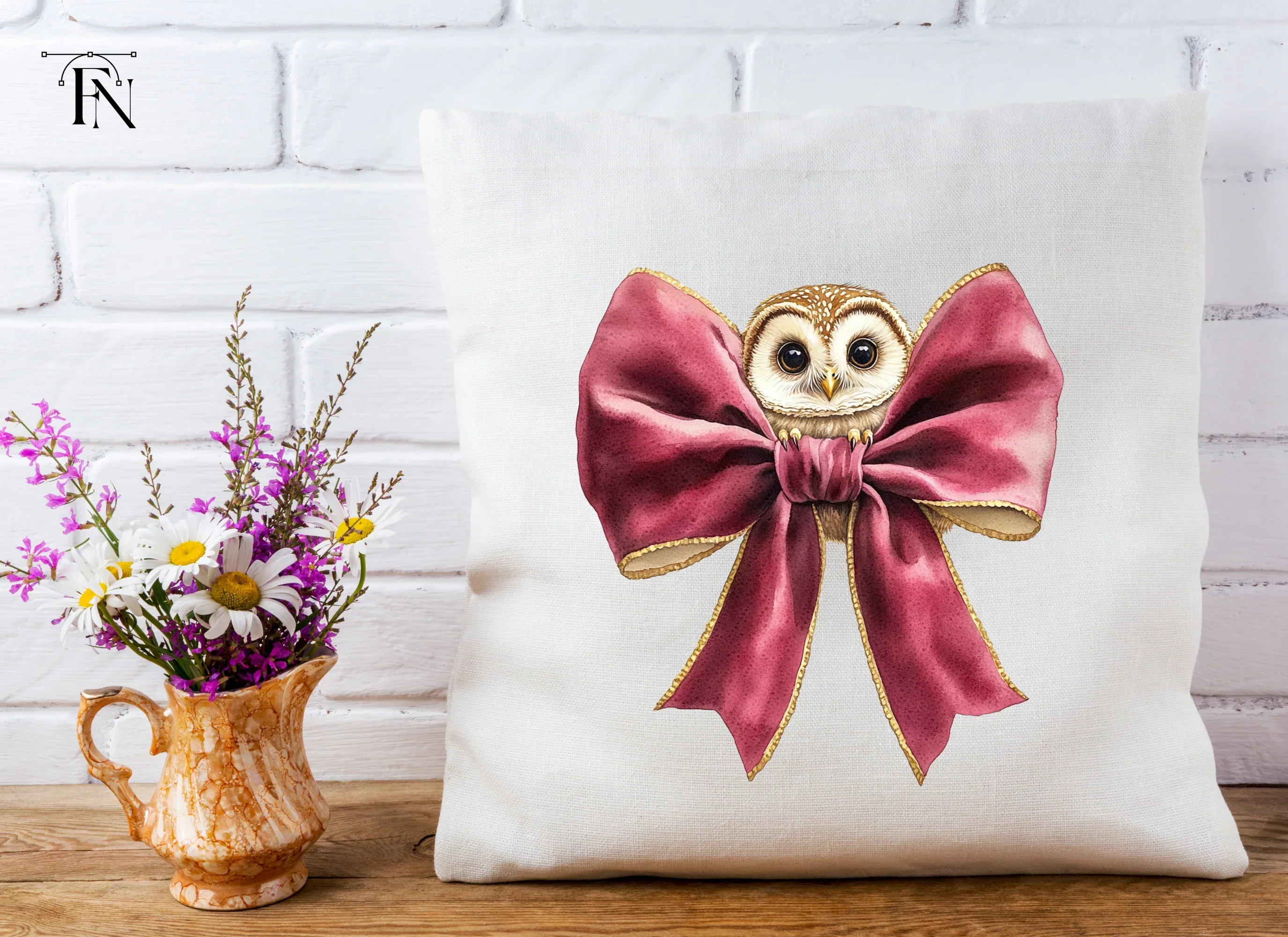 Cute Owl with Pink Bow Clipart Bundle - Image 3