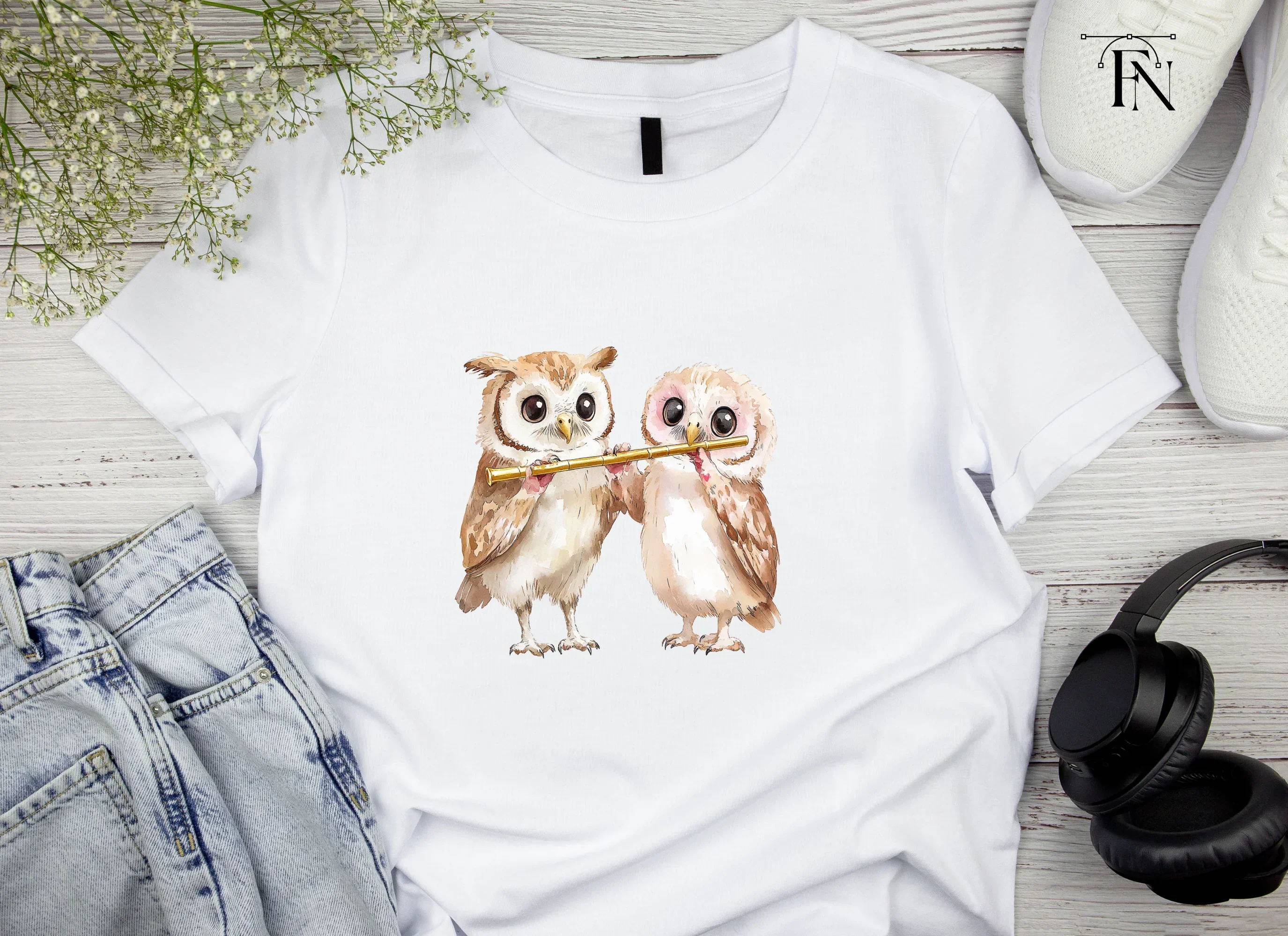 Cute Owls Playing Flute Clipart Bundle - Image 5