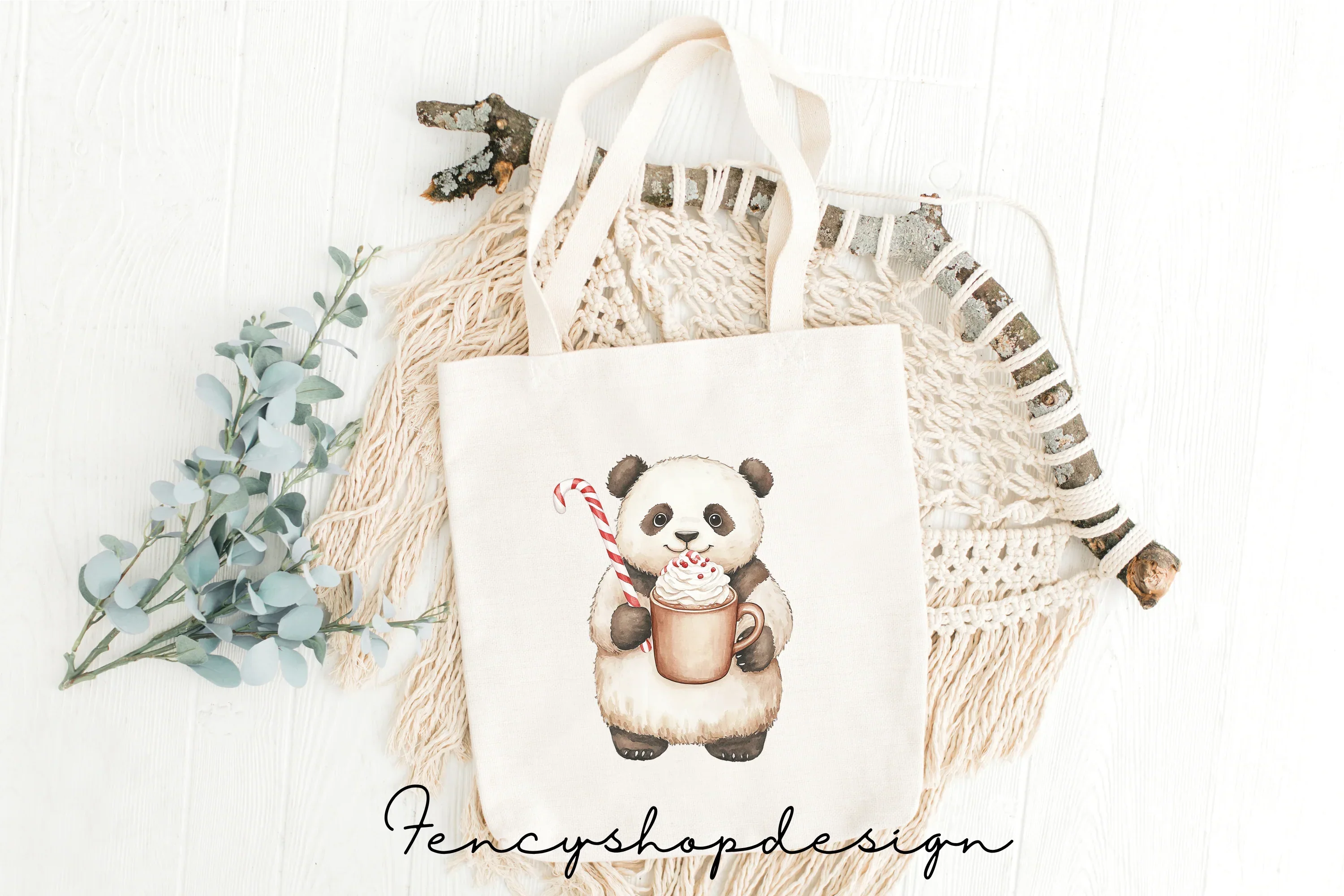 Cute Panda Winter Hot Chocolate Clipart Bundle - Image 8
