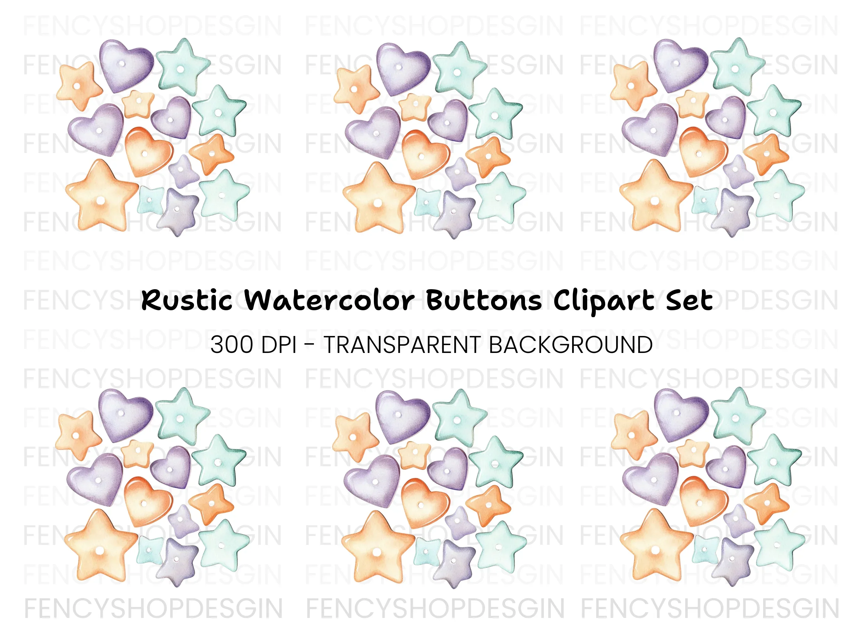Cute Pastel Heart and Star Beads Clipart Bundle