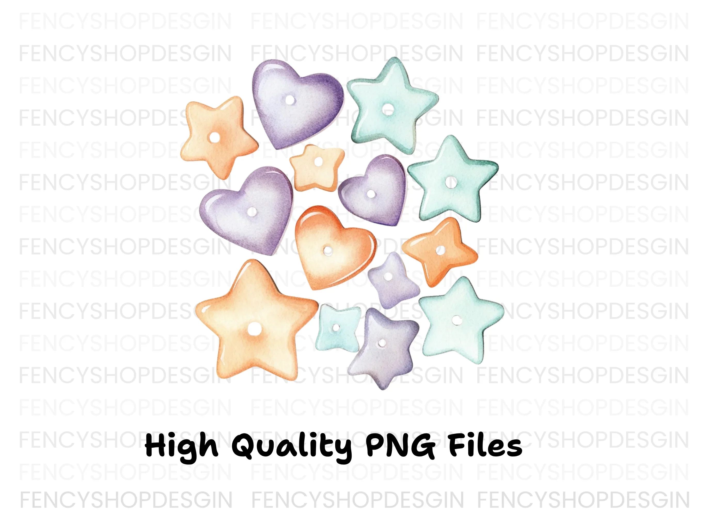 Cute Pastel Heart and Star Beads Clipart Bundle - Image 3