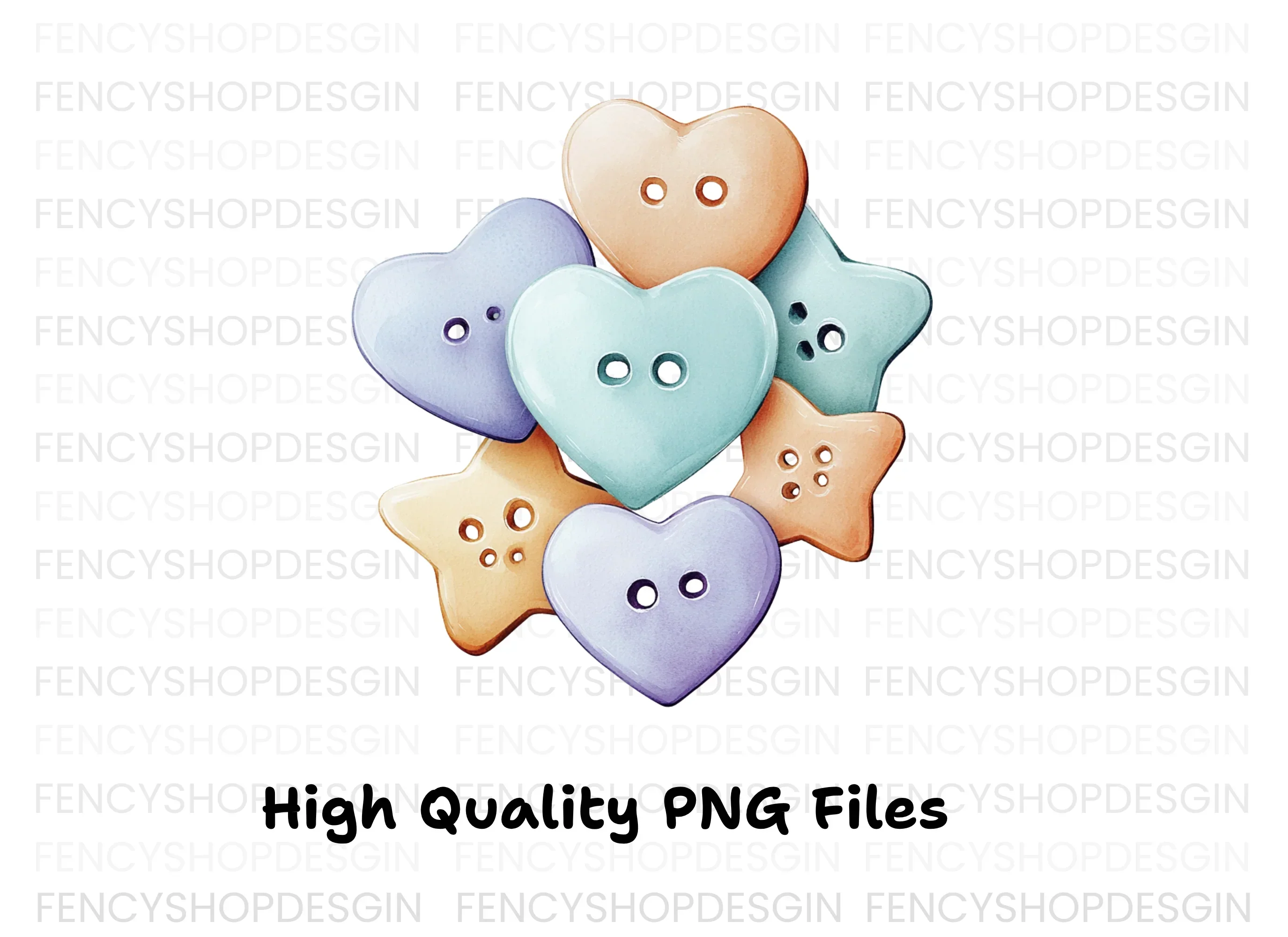 Cute Pastel Heart and Star Buttons Clipart Bundle - Image 3
