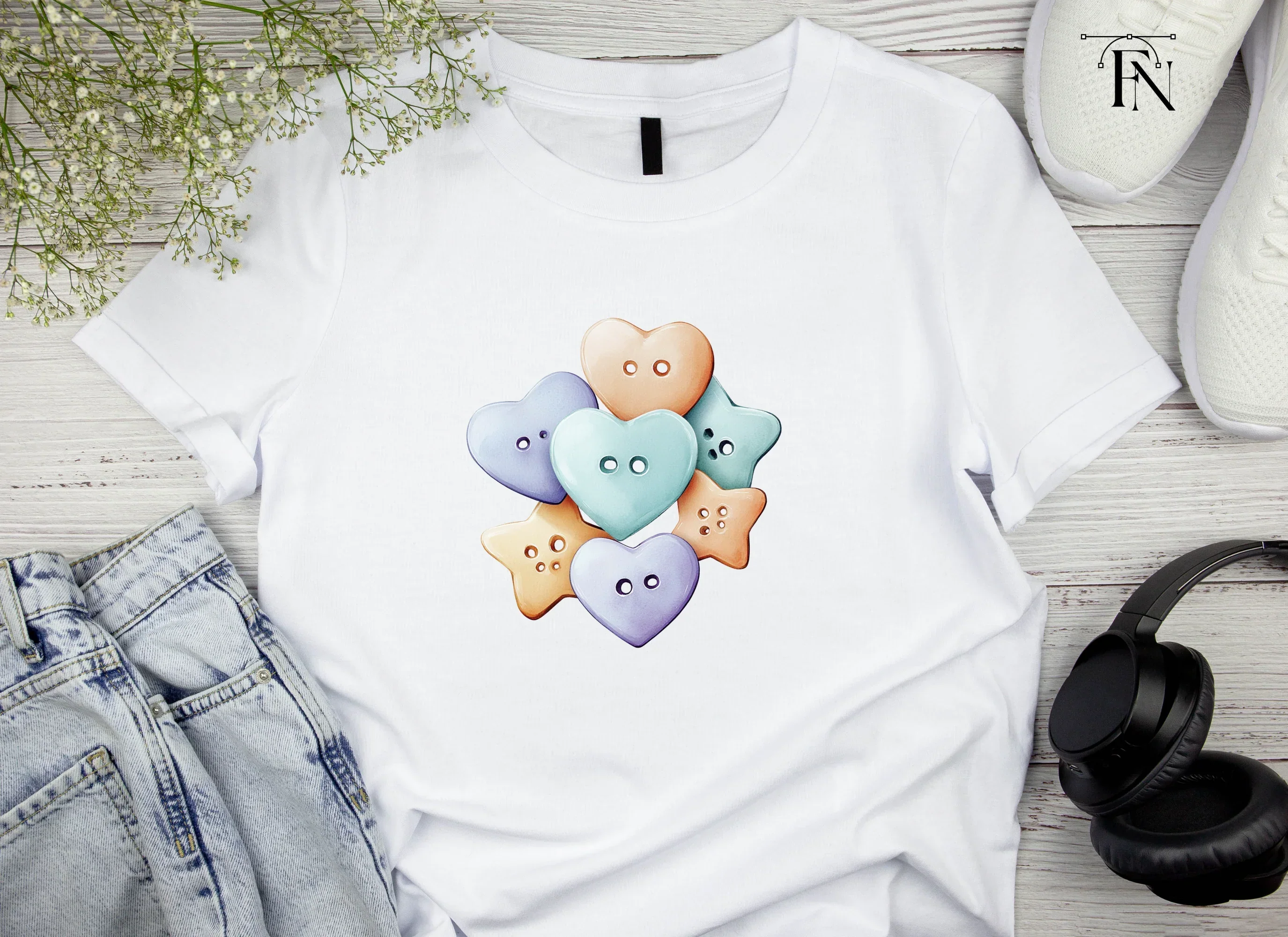 Cute Pastel Heart and Star Buttons Clipart Bundle - Image 4
