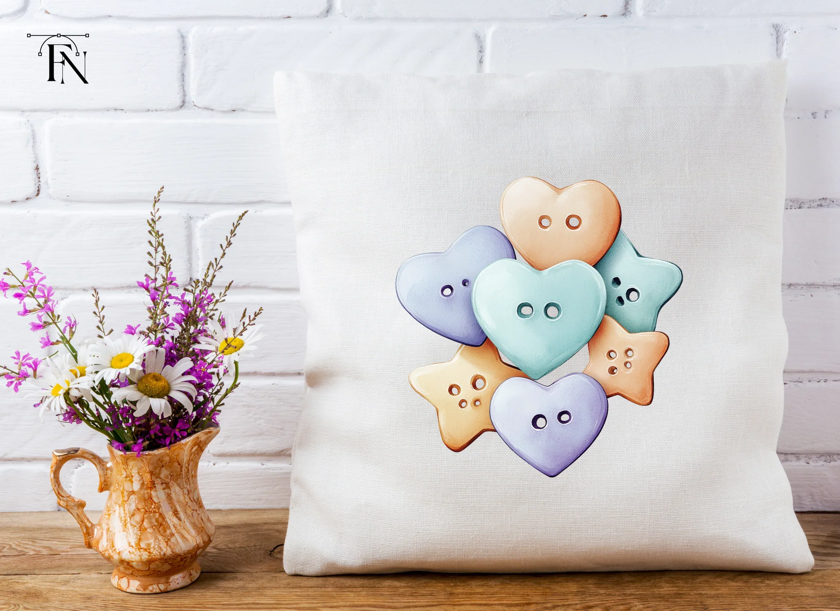 Cute Pastel Heart and Star Buttons Clipart Bundle - Image 5